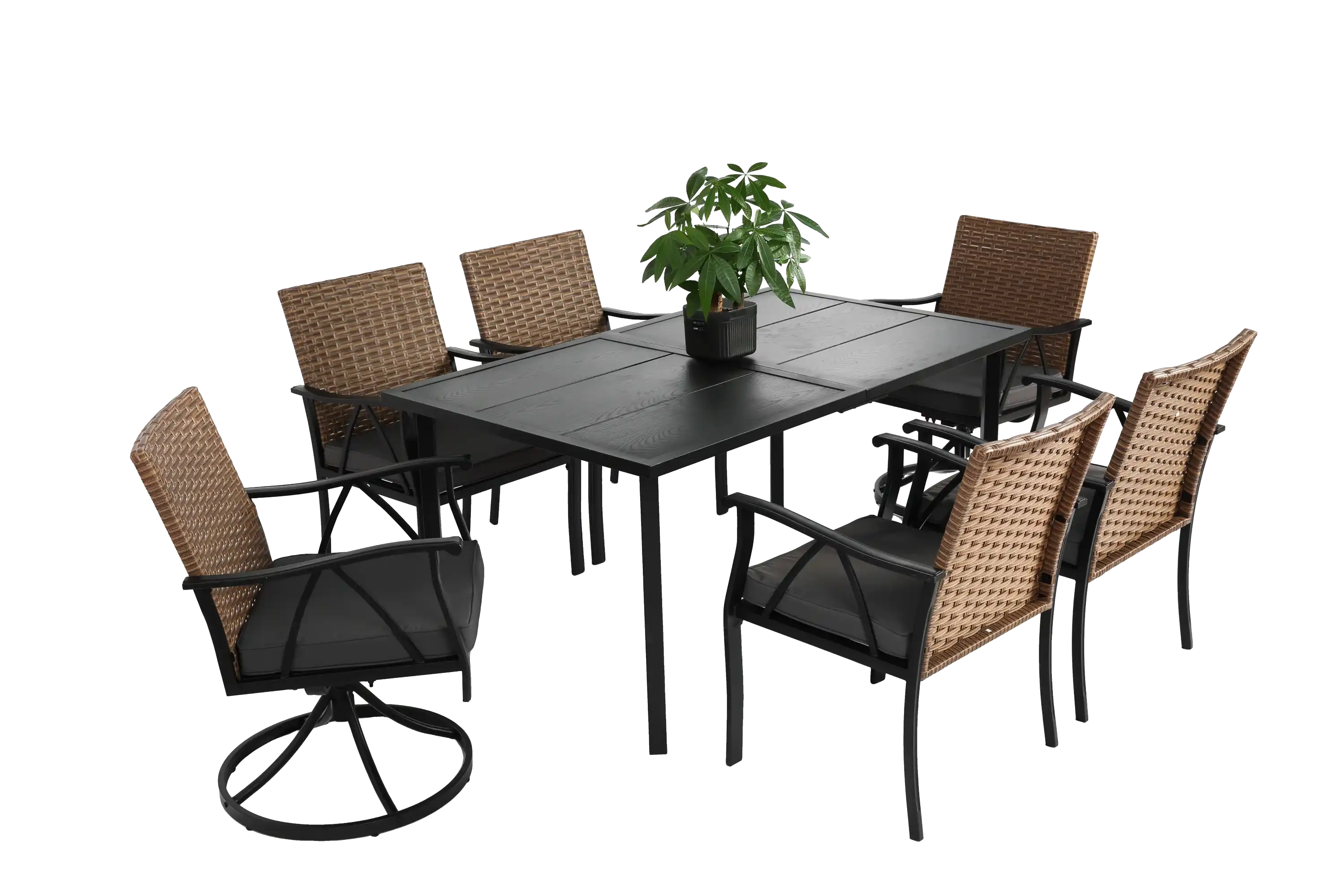 7 Piece Wicker Patio Dining Set with Cushions, Outdoor Furniture - Best Buy Furniture