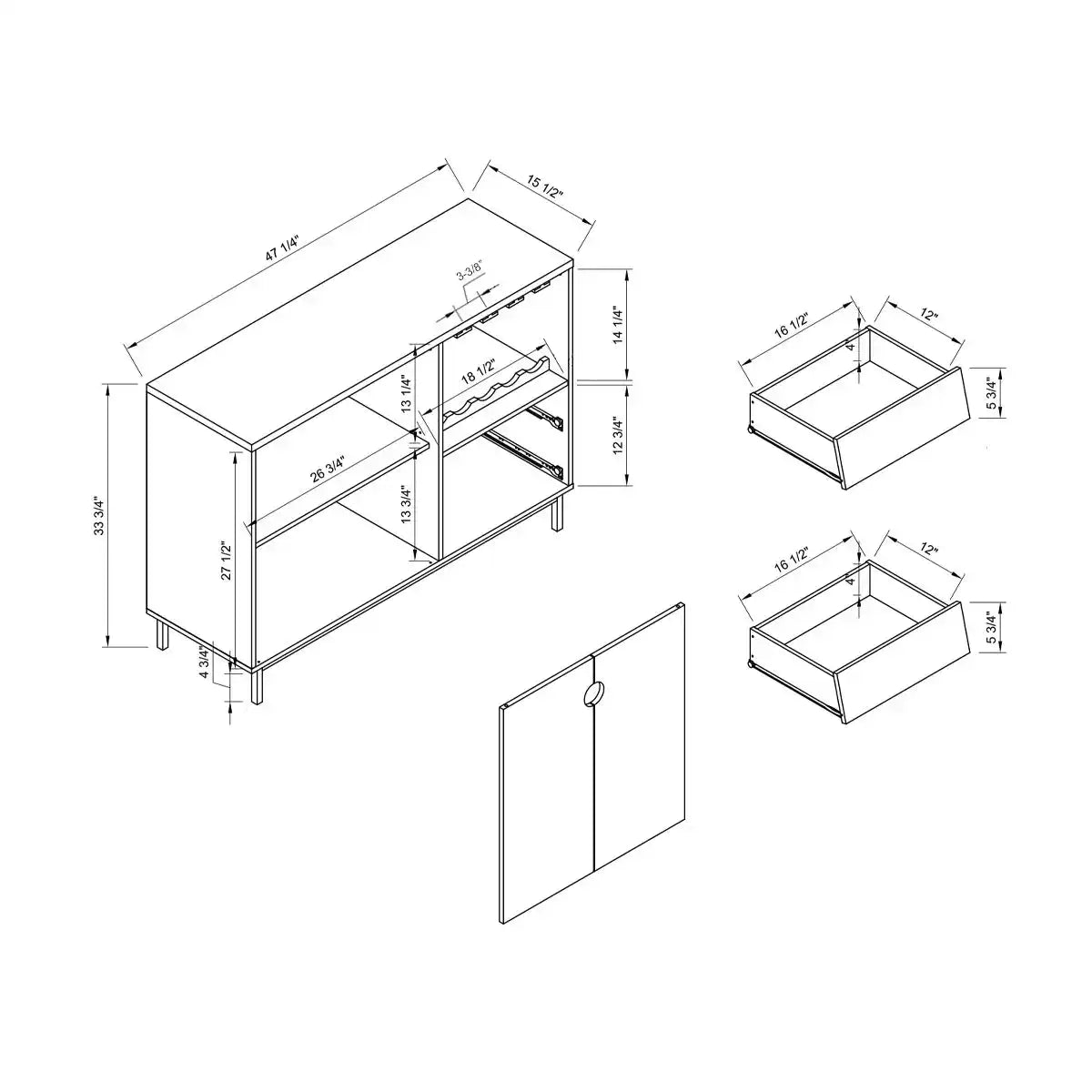 Wooden Display Rack, Cabinet With Drawer, Holds 6 Wine Glass - White / Dark Taupe - Best Buy Furniture