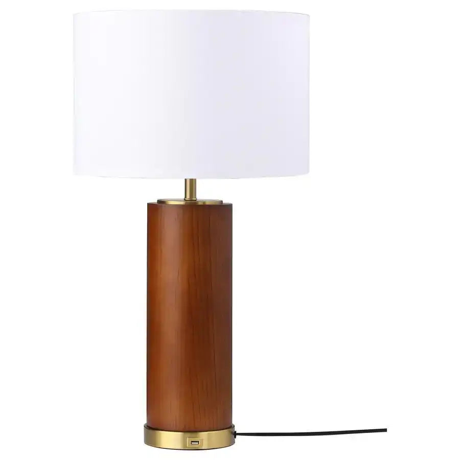 Aziel - Drum Shade Wood Frame Table Lamp - Cappuccino - Best Buy Furniture