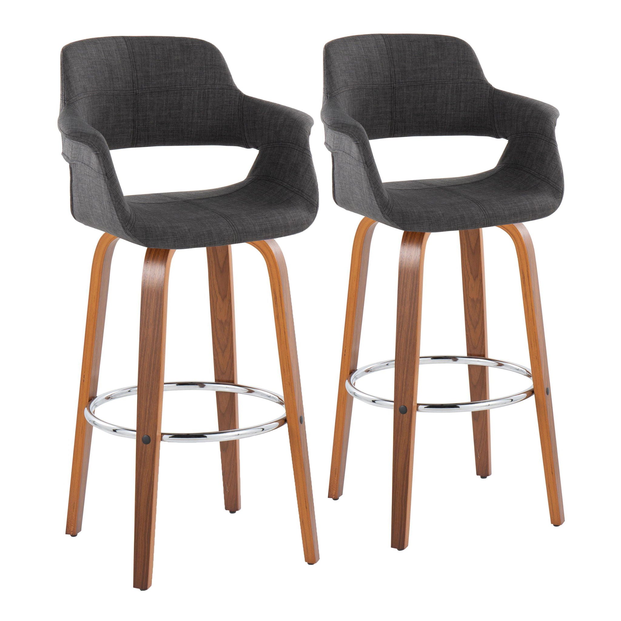 Vintage Flair - Mid Century Modern Fixed Height Barstool With Swivel & Round Footrest (Set of 2) - Best Buy Furniture