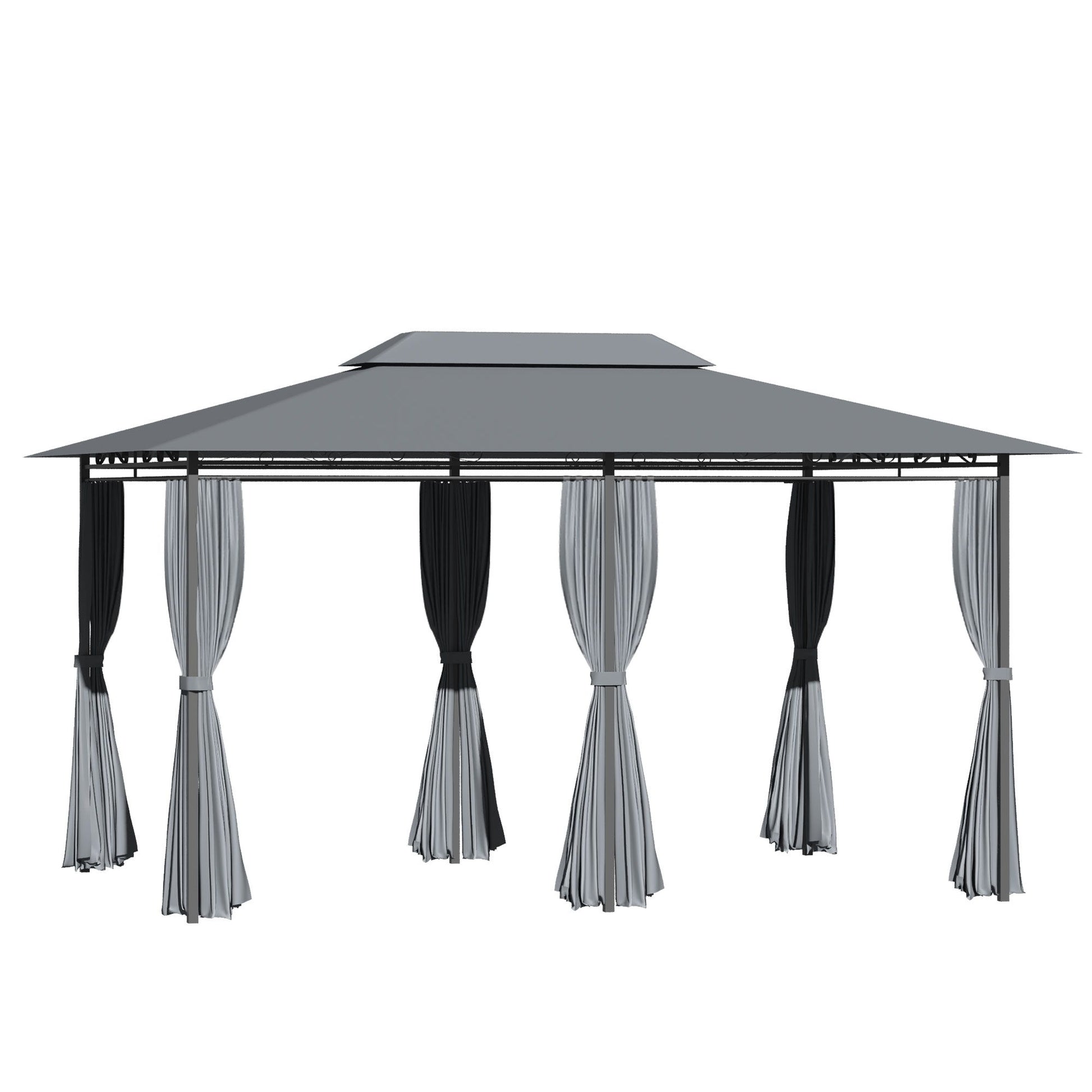 Outsunny - Patio Gazebo, Outdoor Gazebo Canopy Shelter With Curtains, Vented Roof, Steel Frame For Garden, Lawn, Backyard And Deck, - Sage Gray - Best Buy Furniture