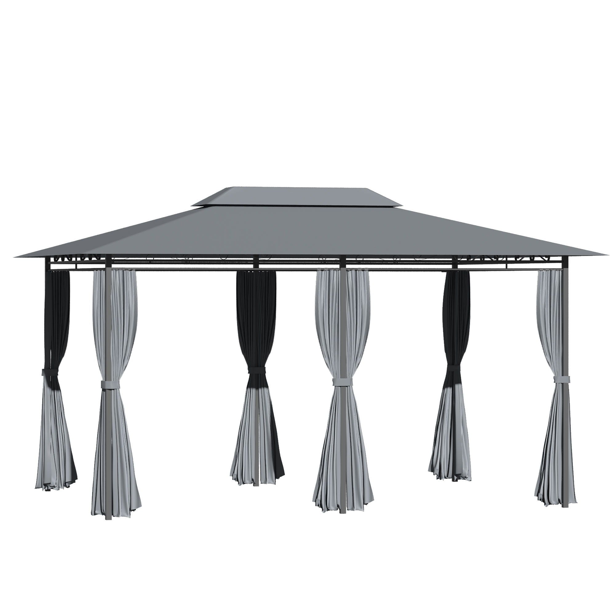 Outsunny - Patio Gazebo, Outdoor Gazebo Canopy Shelter With Curtains, Vented Roof, Steel Frame For Garden, Lawn, Backyard And Deck, - Sage Gray - Best Buy Furniture