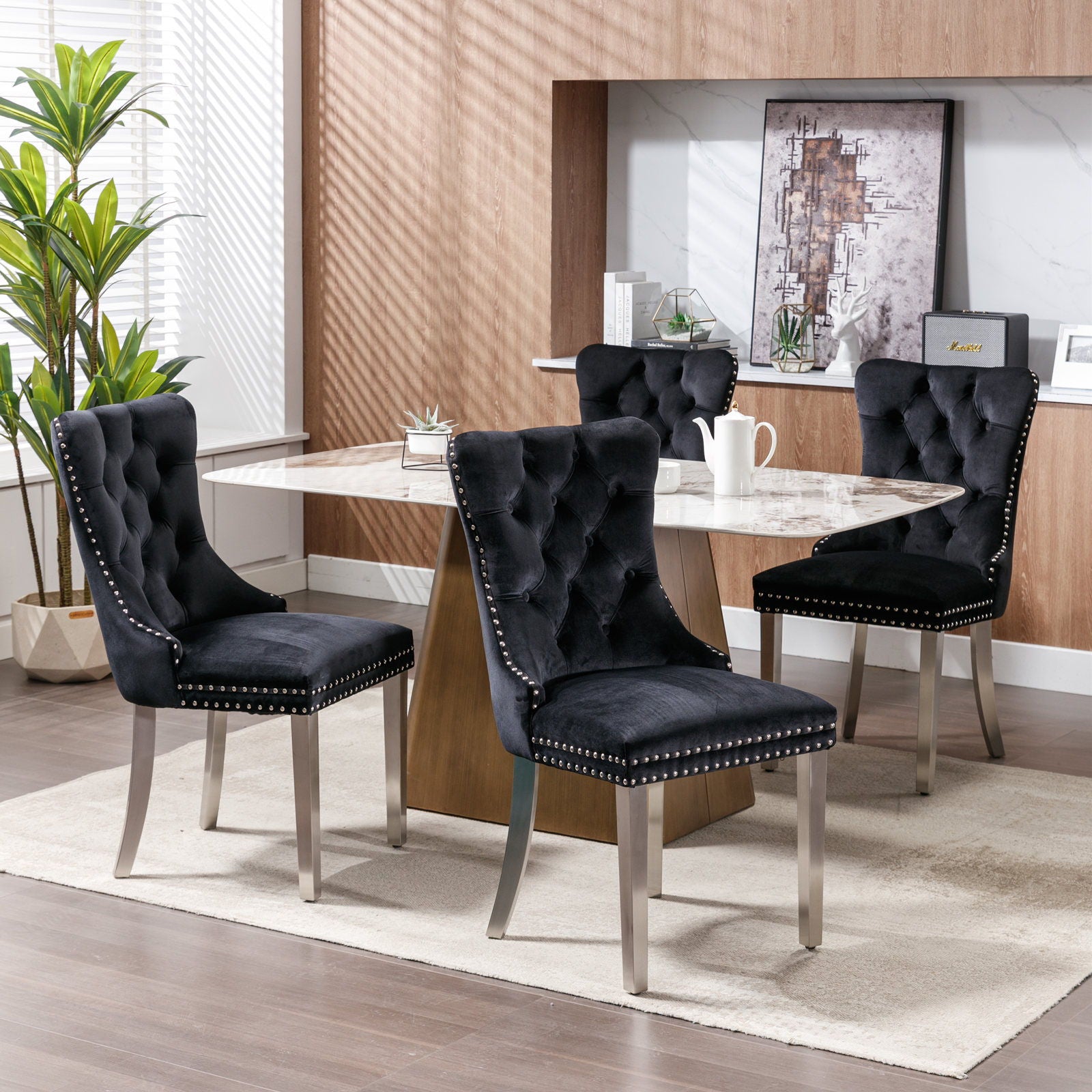 Nikki - Modern, High-End Tufted Solid Wood Contemporary Velvet Upholstered Dining Chair With Chrome Stainless Steel Plating Legs, Nailhead Trim (Set of 2) - Best Buy Furniture