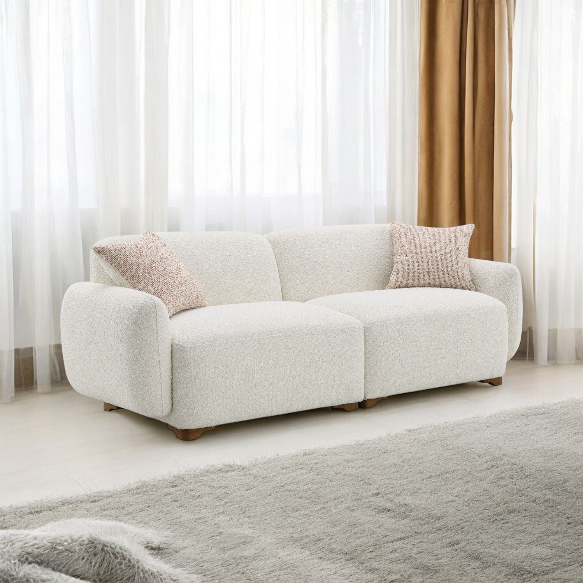 Darius - Boucle Sofa With 2 Toss Pillows - Beige - Best Buy Furniture