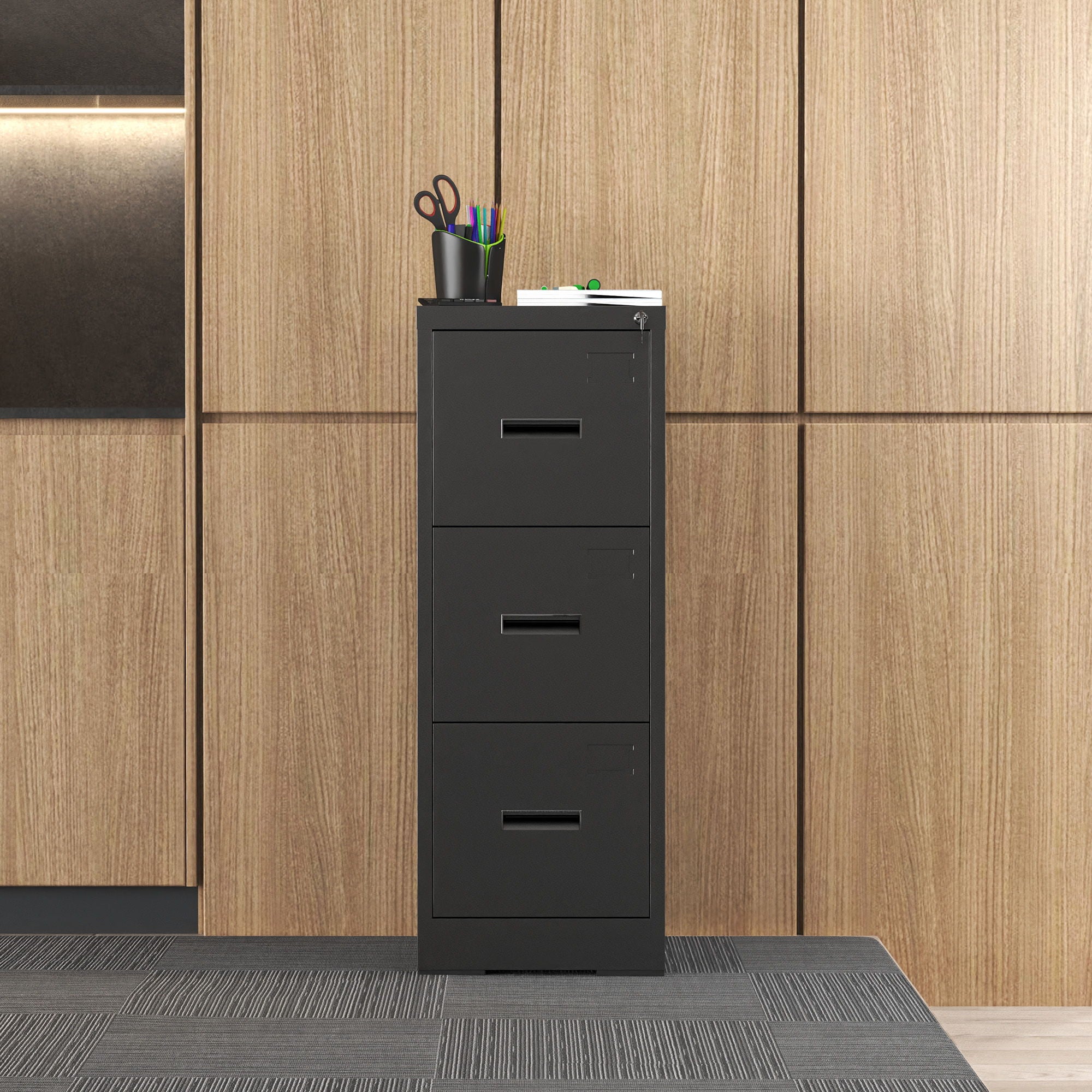 Modern Drawer Metal Vertical File Cabinet With Lock And Card Slot For Office - Best Buy Furniture
