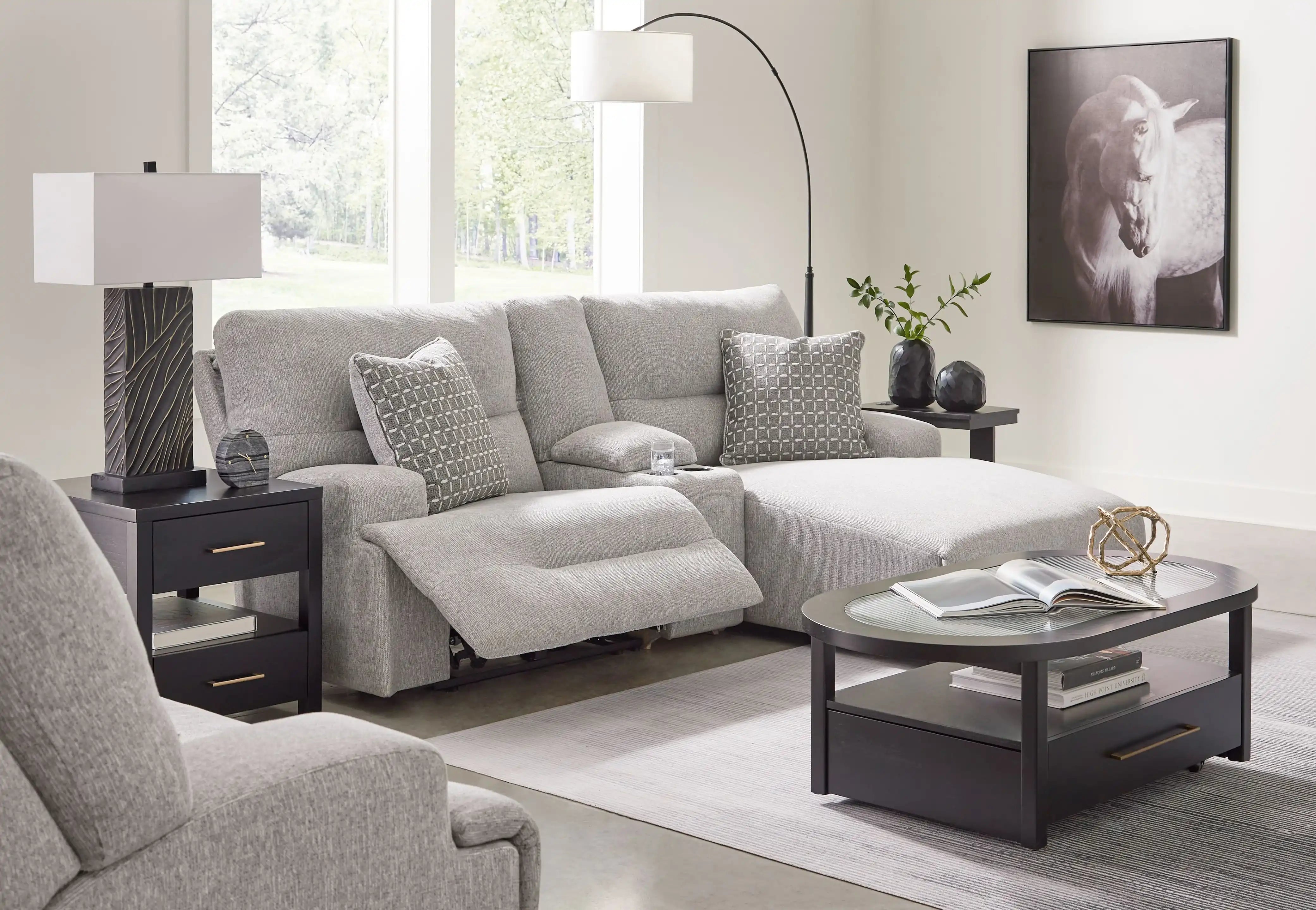 Acklen Place - 4 Pc. - 3-Piece Power Reclining Sectional Sofa With Raf Chaise, Wide Seat Power Recliner - Pewter - Best Buy Furniture