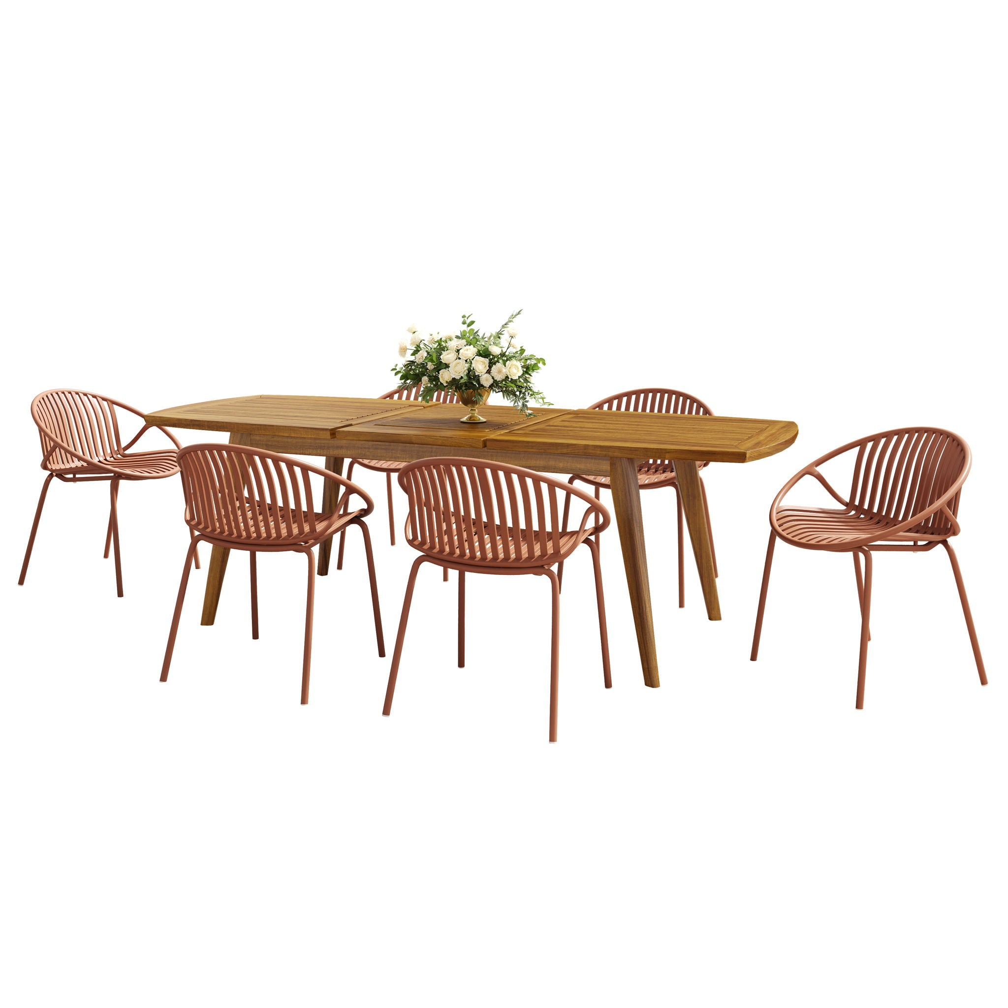 Modern Outdoor 7 Piece Expandable Dining Set With Stackable Chairs - Best Buy Furniture
