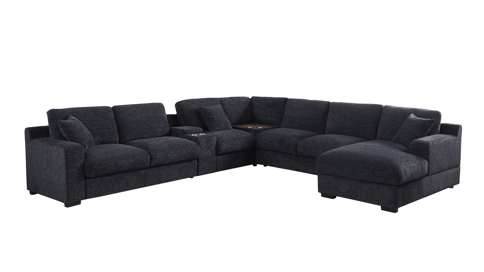 Celine - Chenille Fabric Corner Sectional Sofa With Right-Facing Chaise, Cupholders, And Charging Ports - Best Buy Furniture