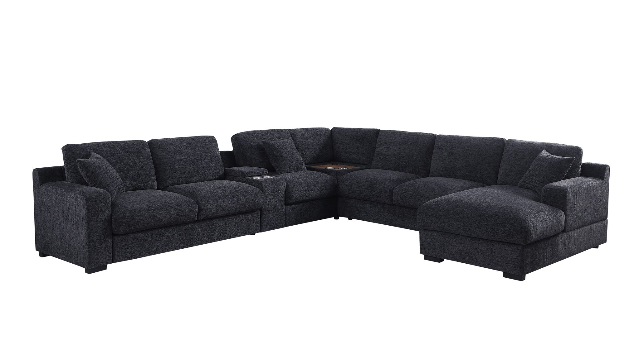 Celine - Chenille Fabric Corner Sectional Sofa With Right-Facing Chaise, Cupholders, And Charging Ports - Best Buy Furniture
