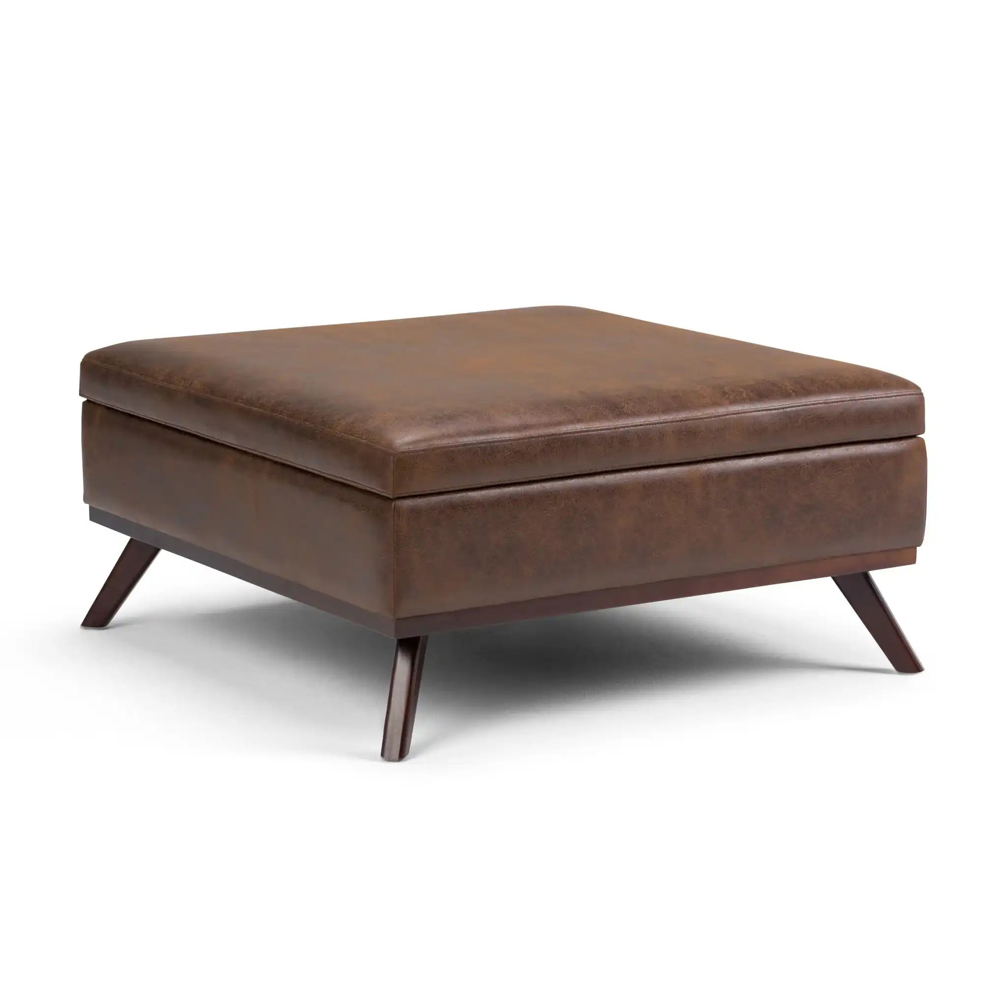 Owen - Square Coffee Table Storage Ottoman - Distressed Chestnut Brown - Best Buy Furniture