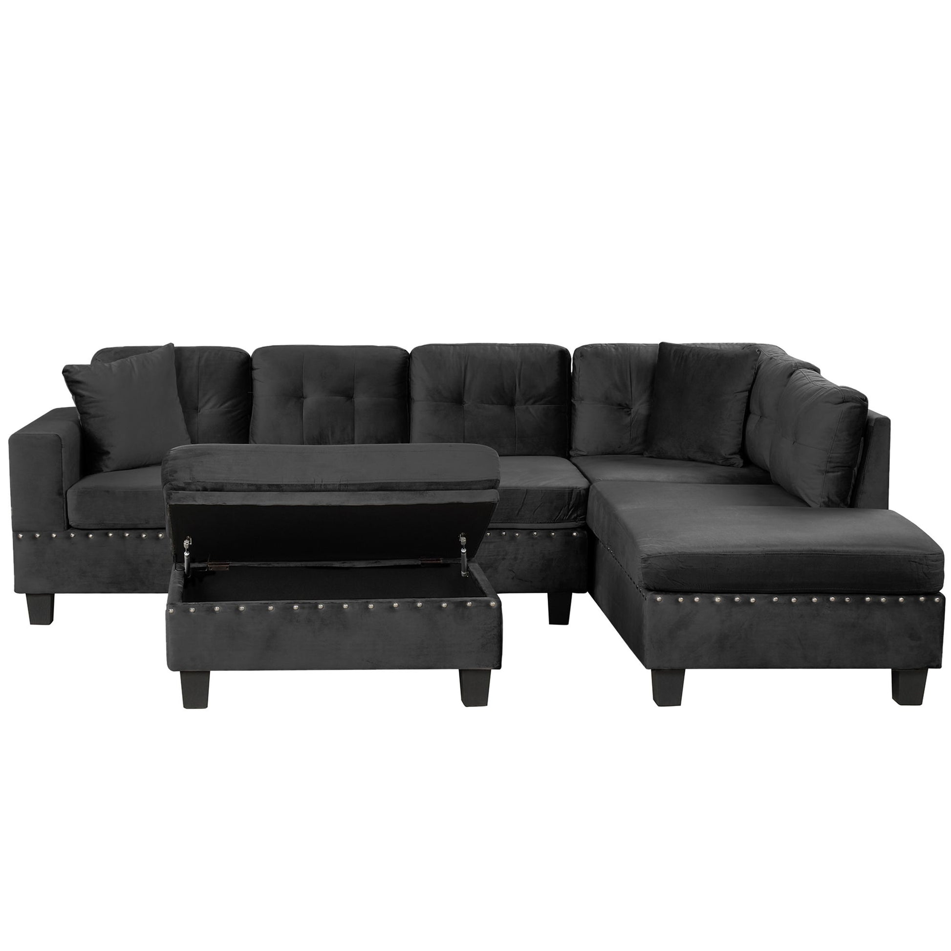 Modern Sectional Sofa With Storage Ottoman, L - Shape Couch With 2 Pillows And Cup Holders - Best Buy Furniture