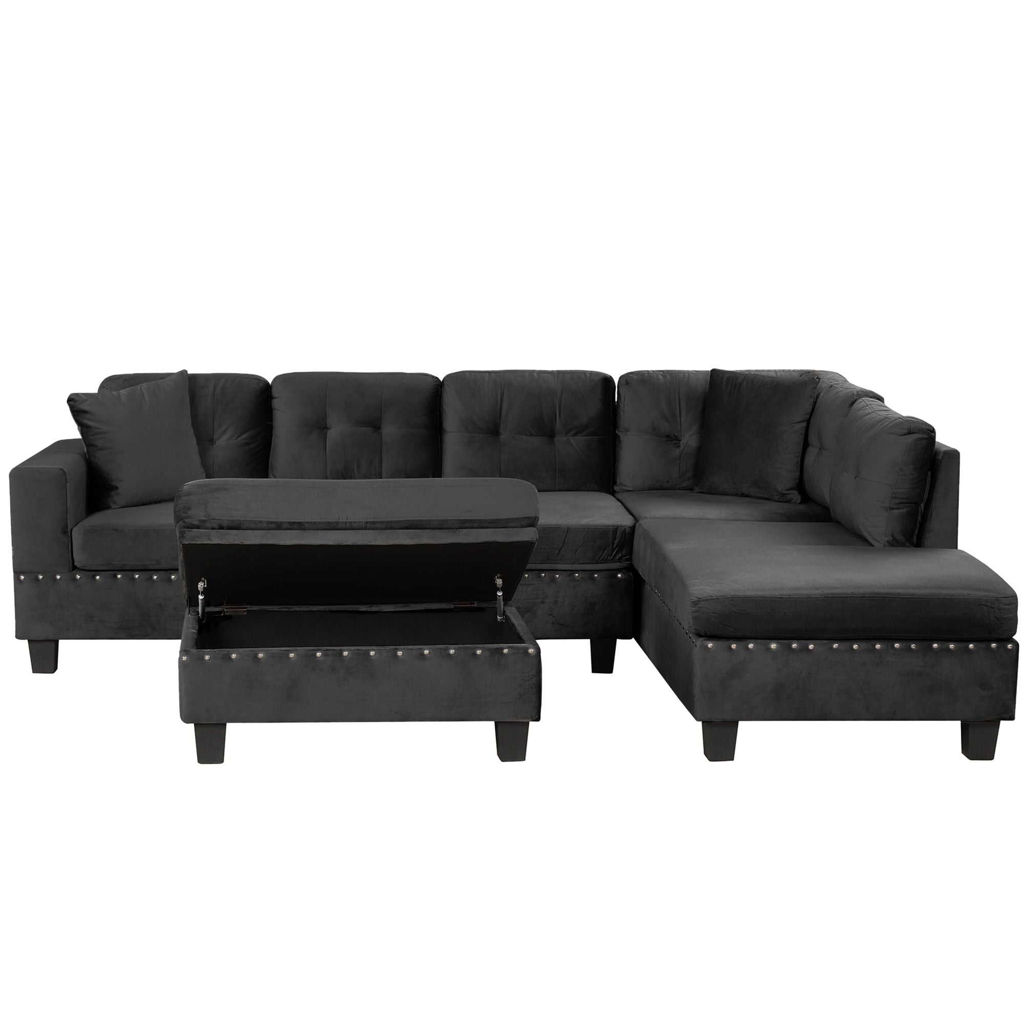 Modern Sectional Sofa With Storage Ottoman, L - Shape Couch With 2 Pillows And Cup Holders - Best Buy Furniture