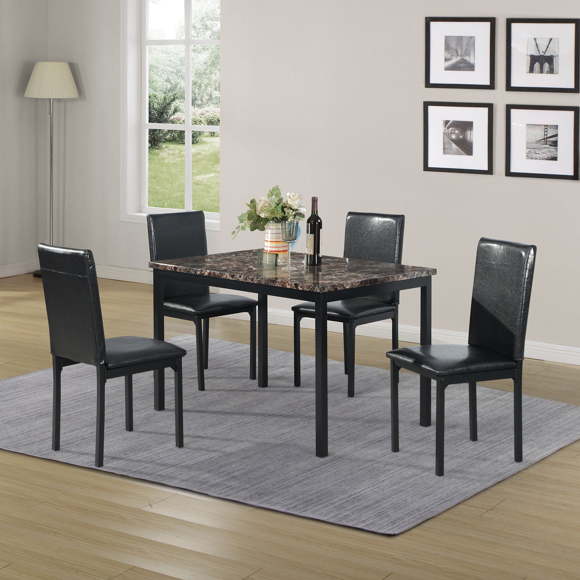 5 Piece Dinning Set With Faux Marble Top, Table & 4 Chairs - Black - Best Buy Furniture