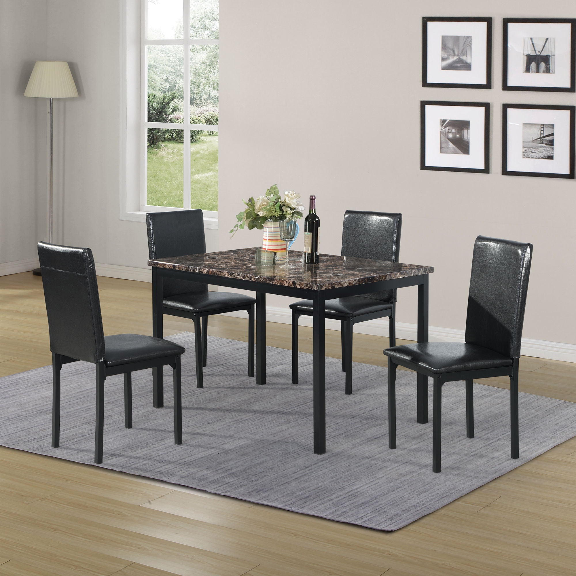 5 Piece Dinning Set With Faux Marble Top, Table & 4 Chairs - Black - Best Buy Furniture