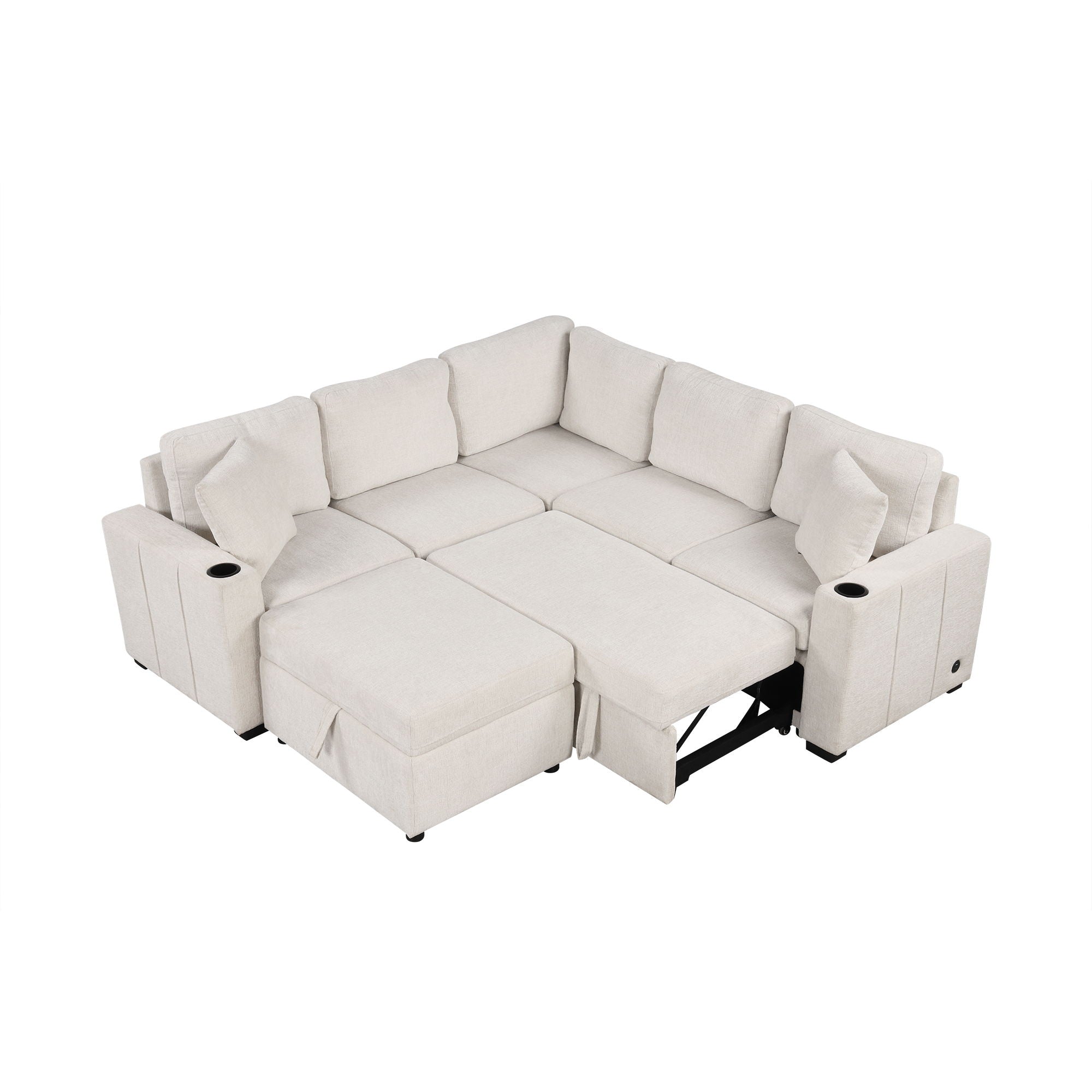 Sectional Sofa Convertible Pull-Out Sofa Bed With A Movable Storage Ottoman For Living Room - Best Buy Furniture