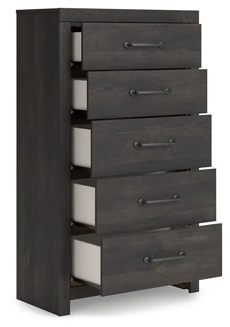 Hollivern - Five Drawer Chest - Dark Gray - Best Buy Furniture