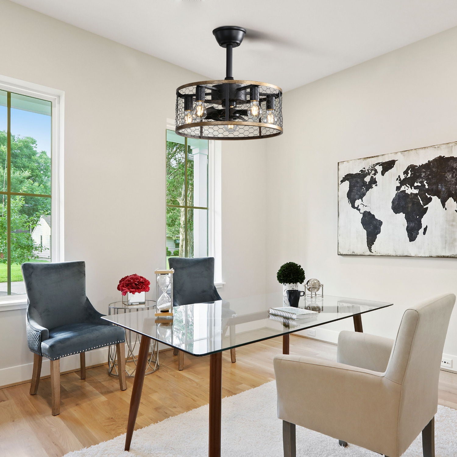 20" Industrial Caged Ceiling Fan With 7 - ABS Blades Remote Control, Small Ceiling Fan Reversible DC Motor - Black - Best Buy Furniture