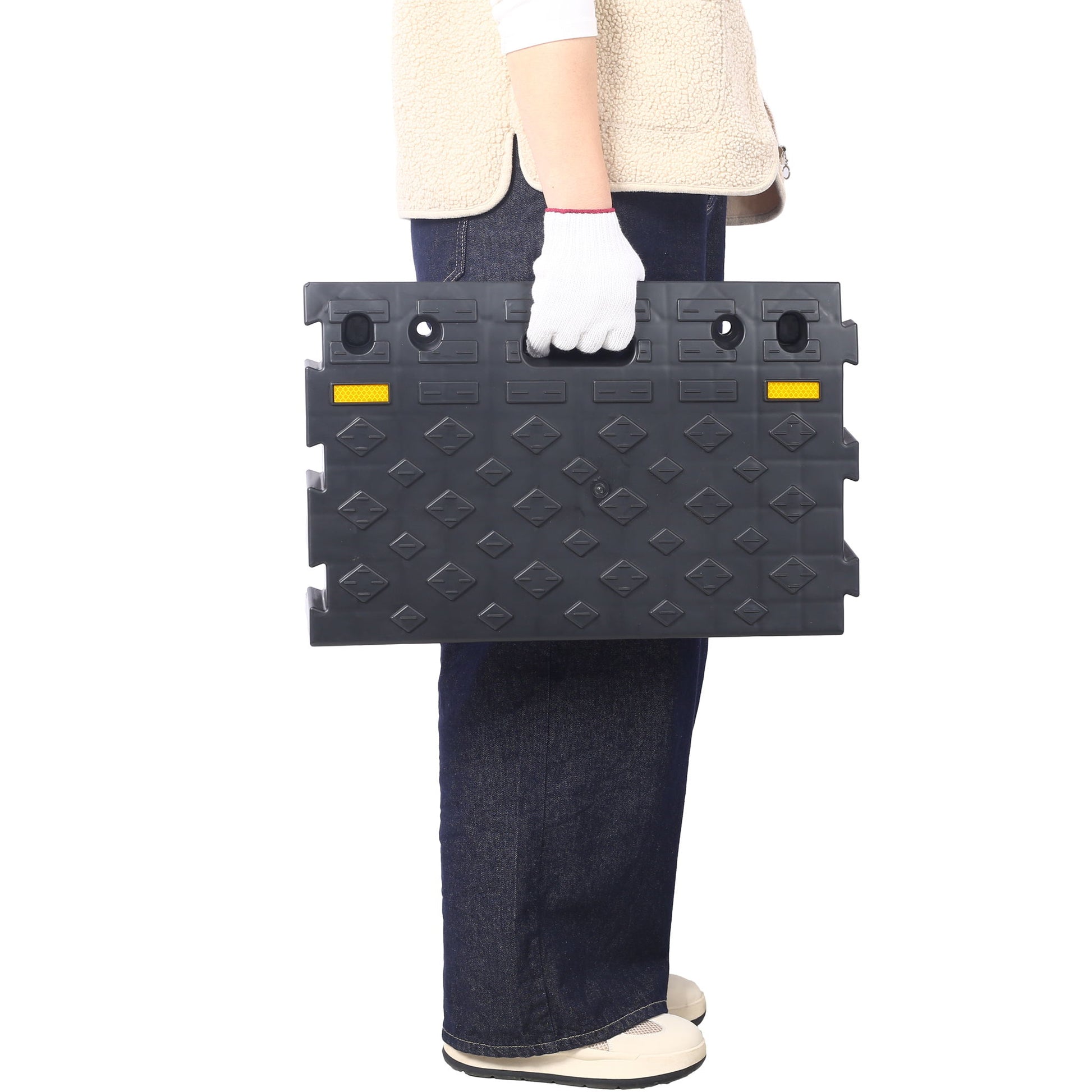 Heavy Duty Plastic 4" High Portable Automotive Curb Ramp For Cars & Wheelchairs Interlocking Design - Black - Best Buy Furniture