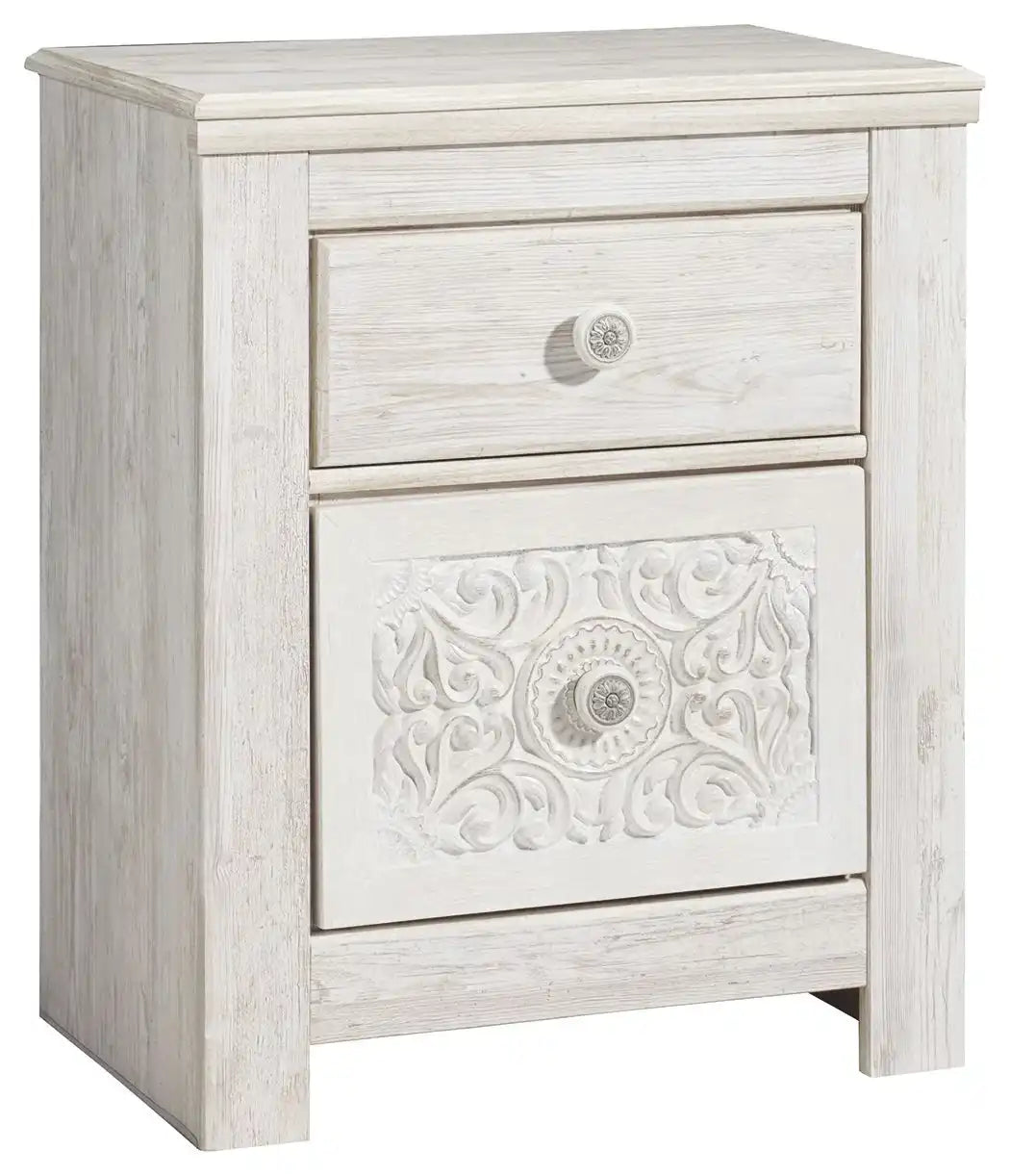 Paxberry - Two Drawer Night Stand - Whitewash - Best Buy Furniture