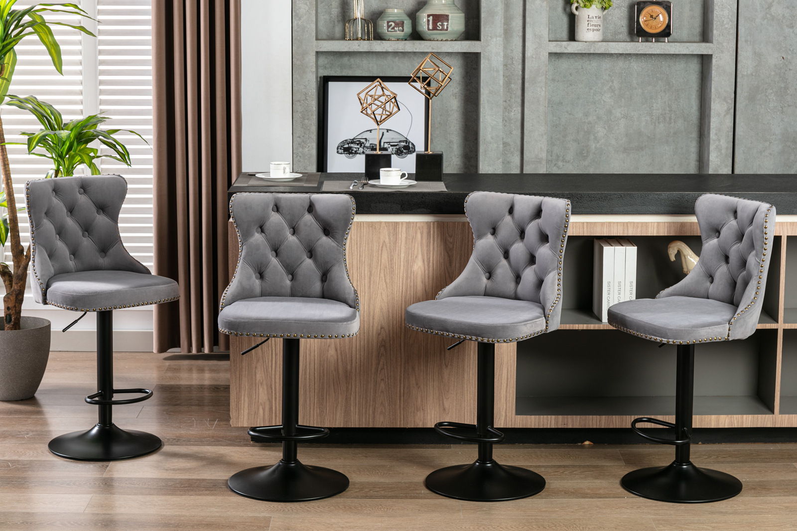 Swivel Velvet Barstools Adjusatble Seat Height, Modern Upholstered Bar Stools With Backs Comfortable Tufted For Home Pub And Kitchen Island (Set of 2) - Best Buy Furniture