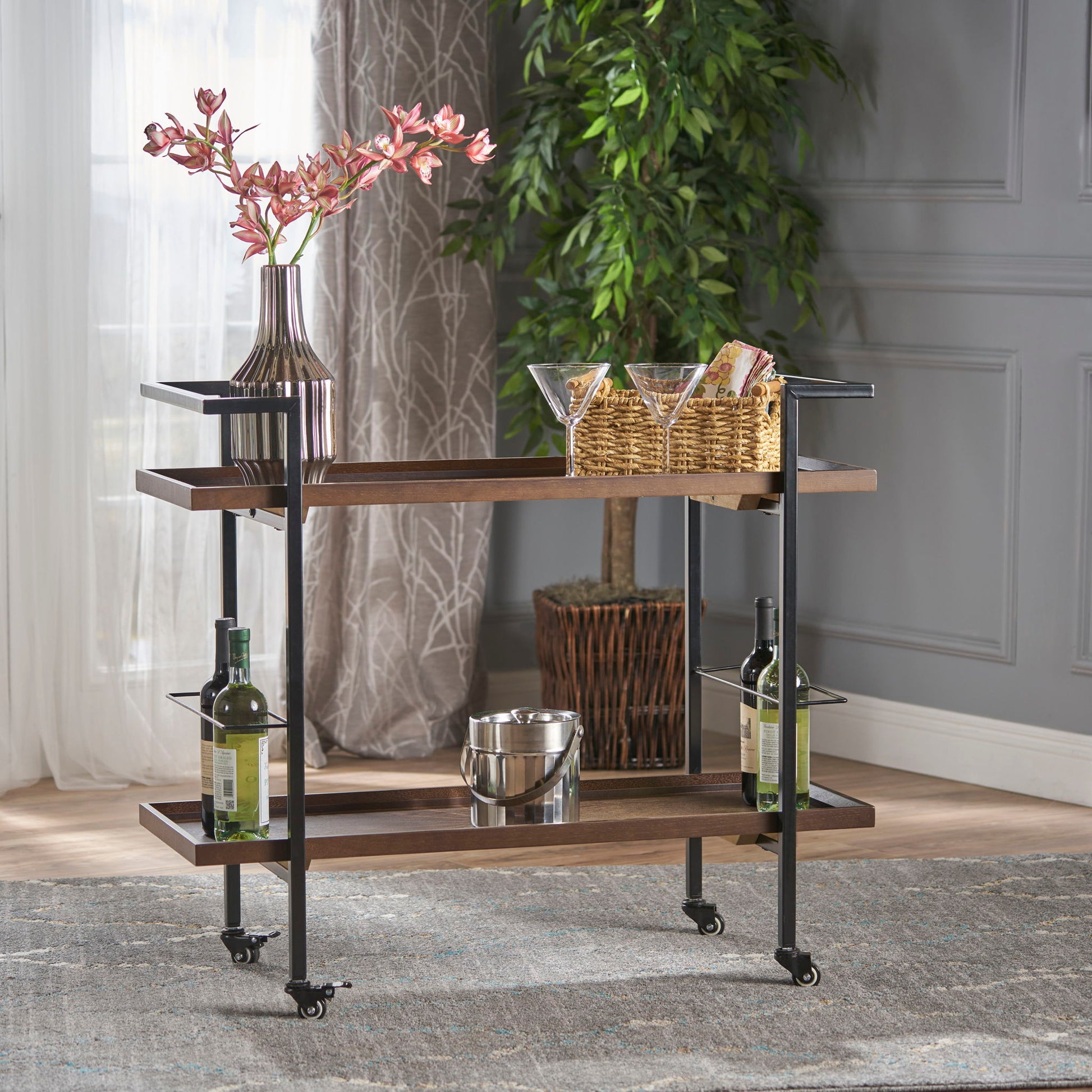 Modern Industrial Bar Cart With Shelving And Casters - Best Buy Furniture