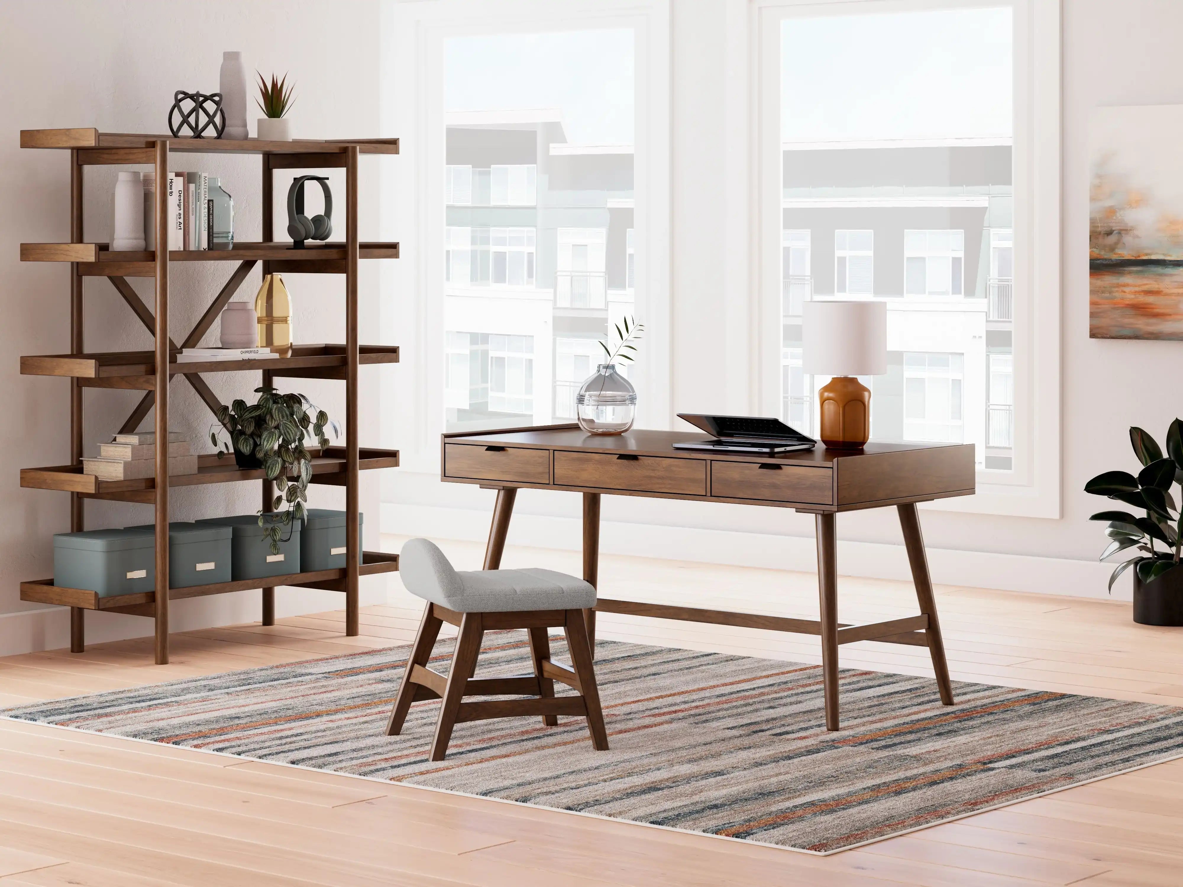 Lyncott - 3 Pc. - Home Office Desk, Chair, Bookcase - Brown - Best Buy Furniture