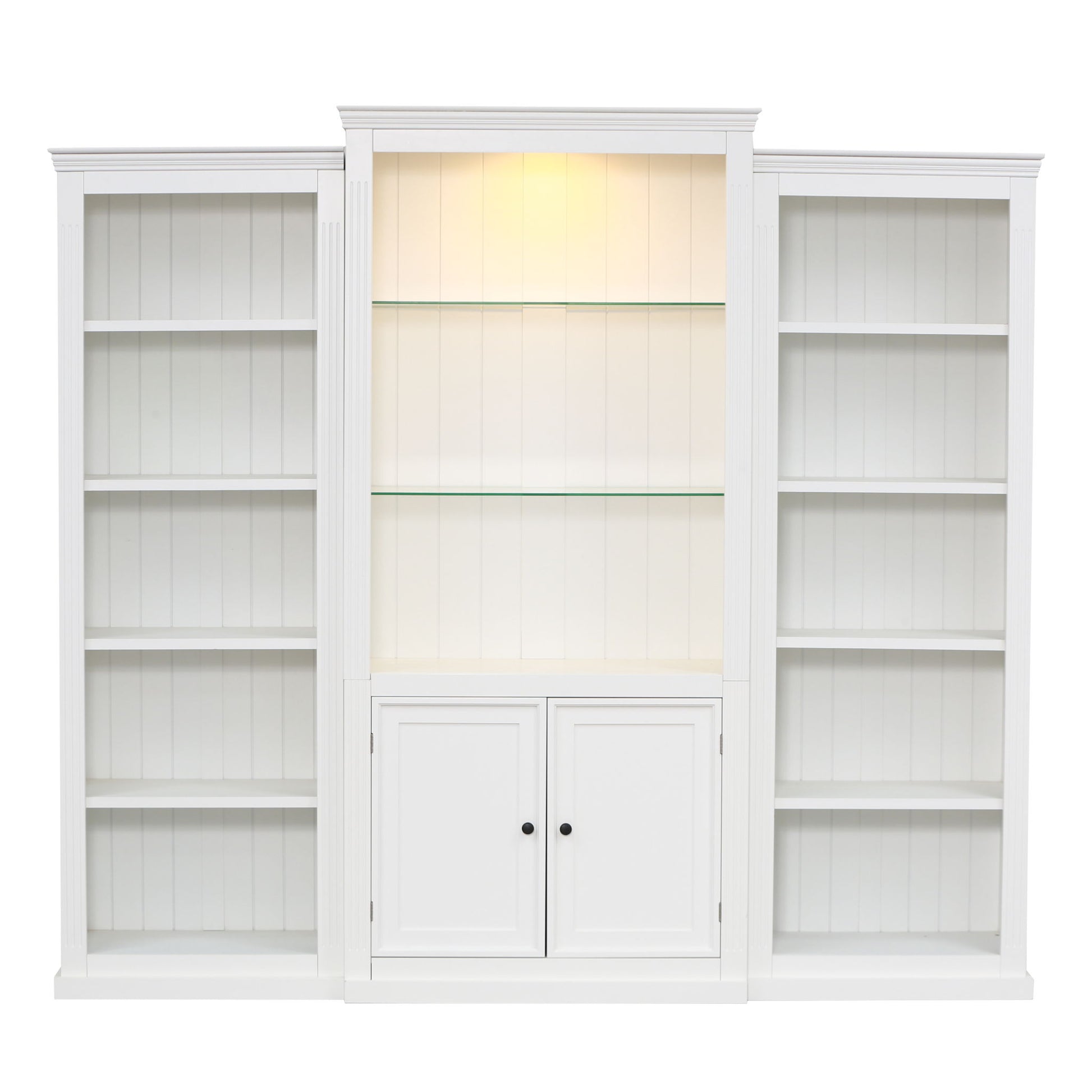 Retro Style 3 Piece Bookcase Display Cabinet With Adjustable LED Lighting, Tempered Glass Shelves - White - Best Buy Furniture