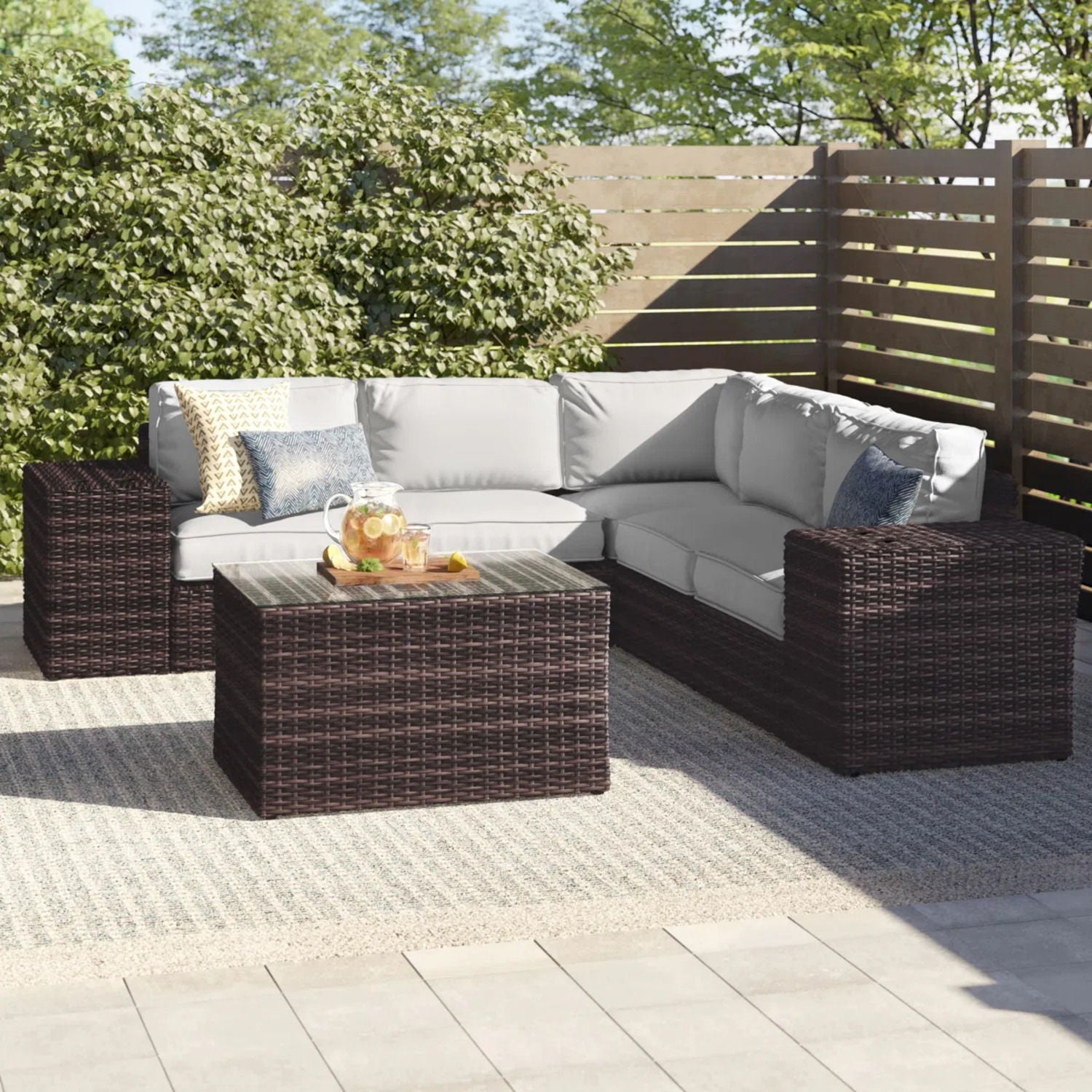 Modern Patio Rattan Sectional Set With Cushions - Best Buy Furniture