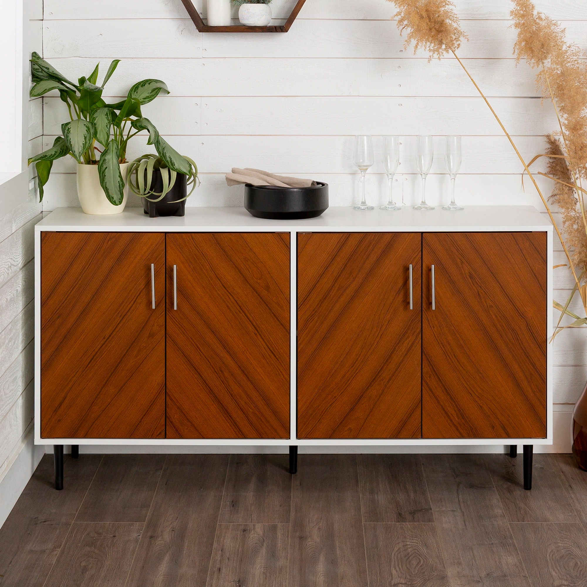 Mid-Century Modern Faux Bookmatch Door Buffet - Best Buy Furniture