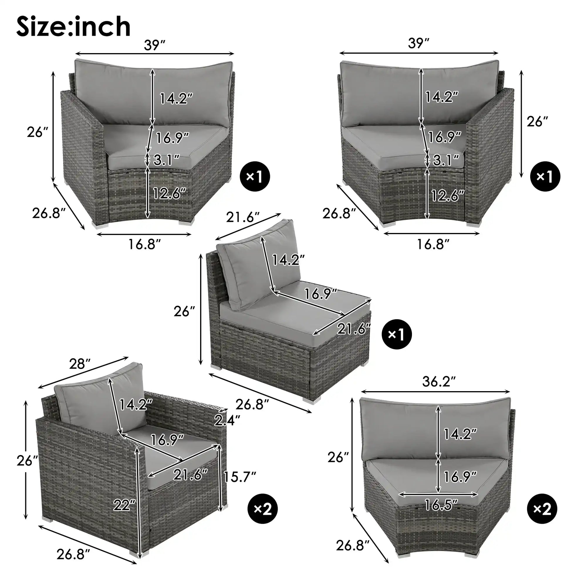 GO 9-Pieces Outdoor Half-moon Patio Sofa Set, Round Sofa Set, Modern Style Sofa, Gray Wicker - Best Buy Furniture