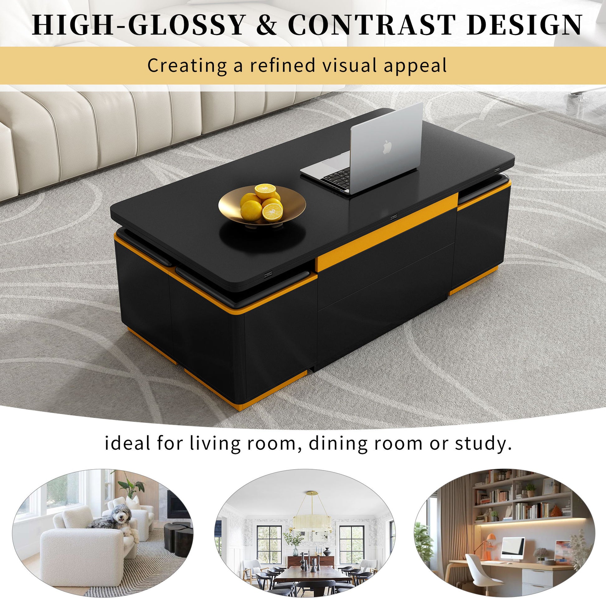 Multi Functional Adjustable Coffee Table With 4 Storage Stools - Best Buy Furniture