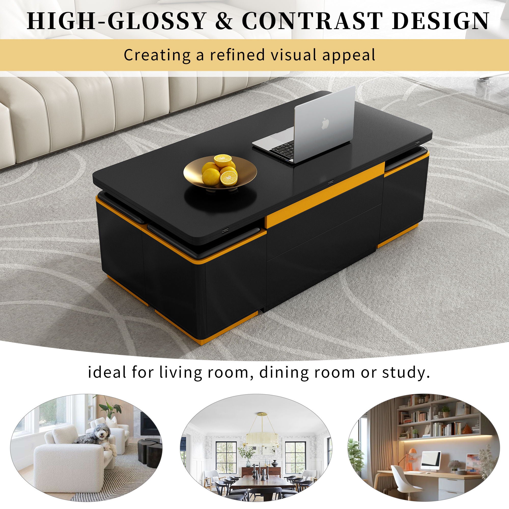 Multi Functional Adjustable Coffee Table With 4 Storage Stools - Best Buy Furniture