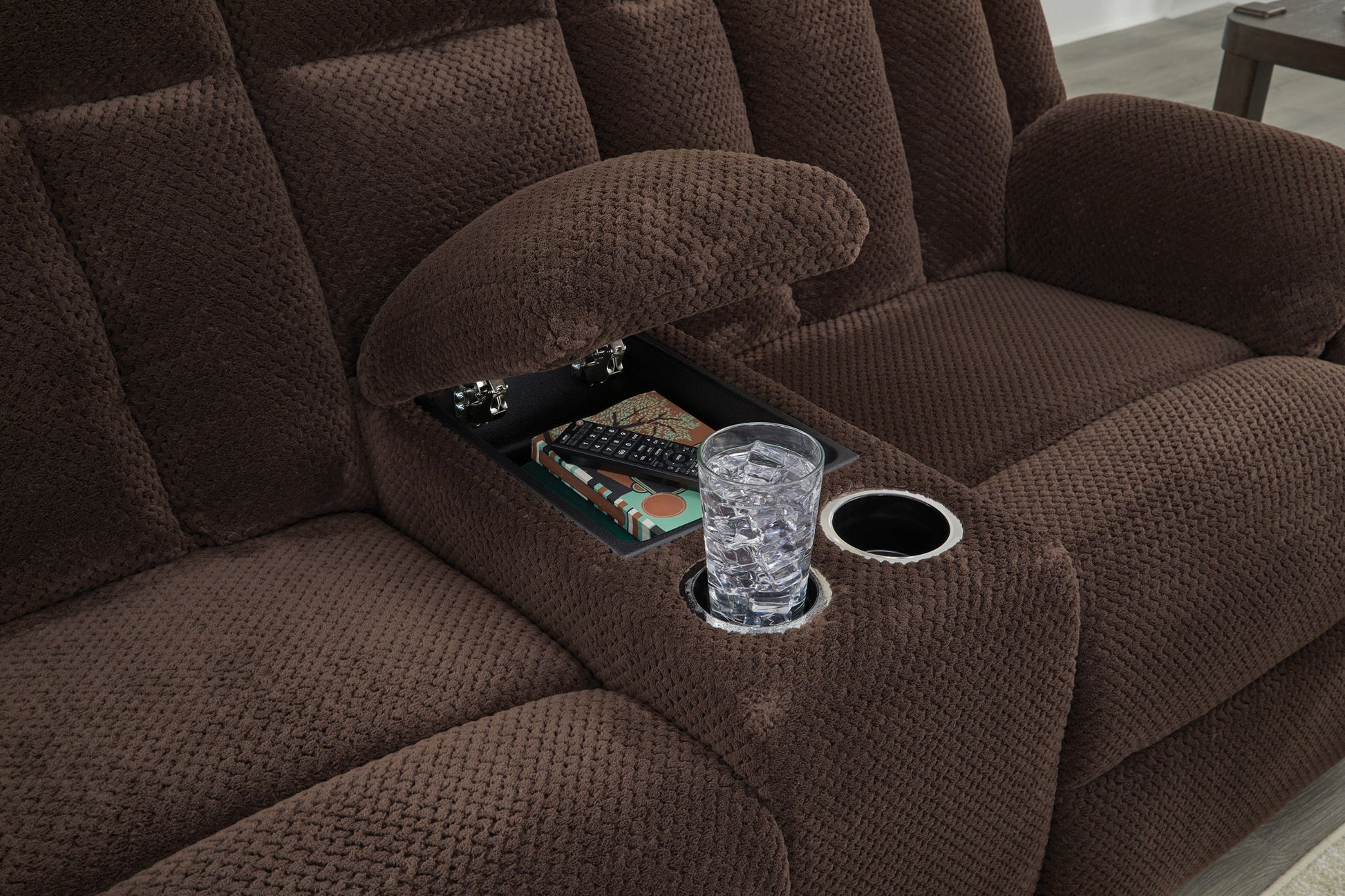 Free Wake - Double Relcining Power Loveseat With Console - Chocolate - Best Buy Furniture