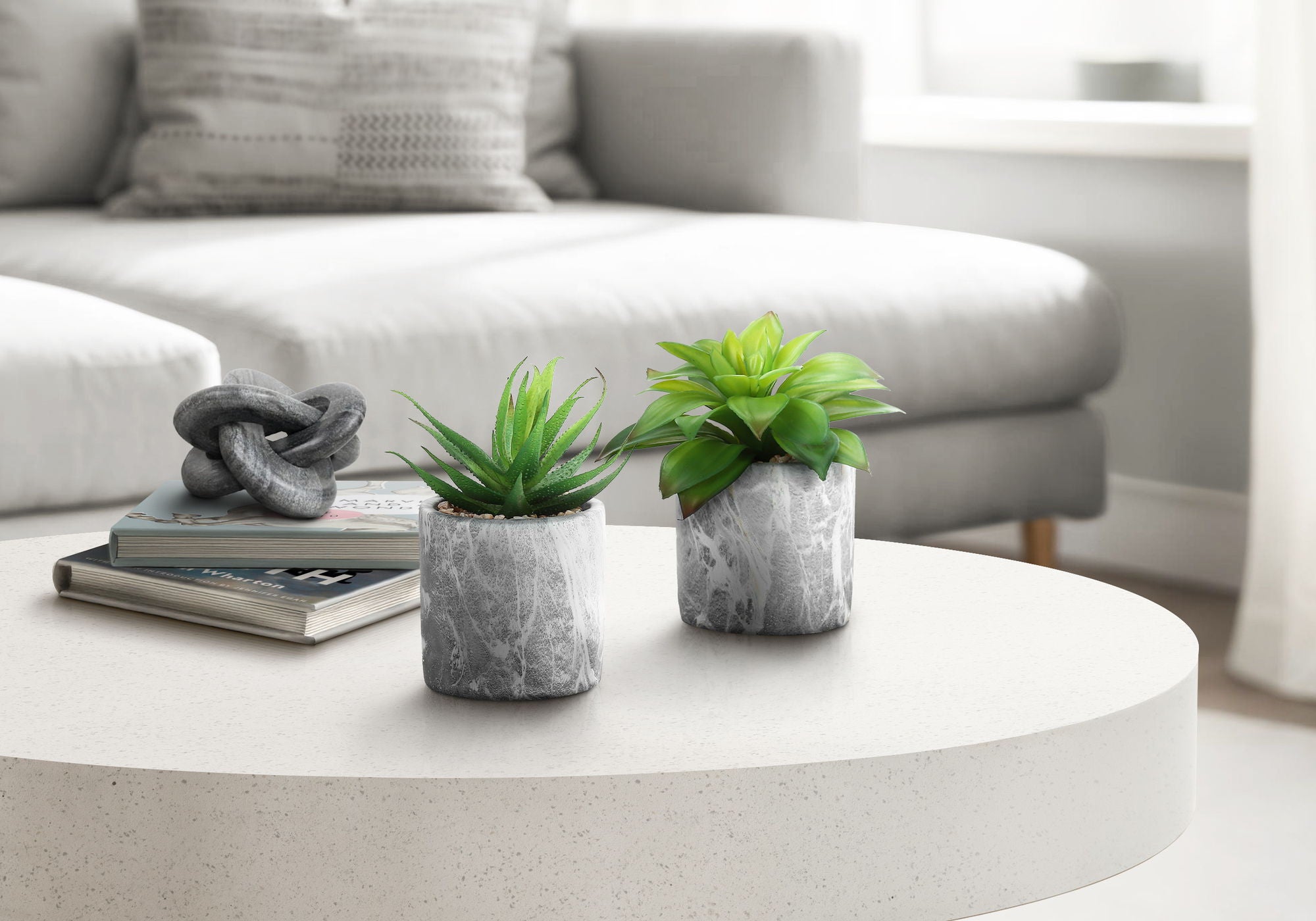 6" Tall, Artificial Plant, Succulent, Indoor, Faux, Fake, Table, Greenery, Potted, Decorative (Set of 2) - Green / Gray - Best Buy Furniture