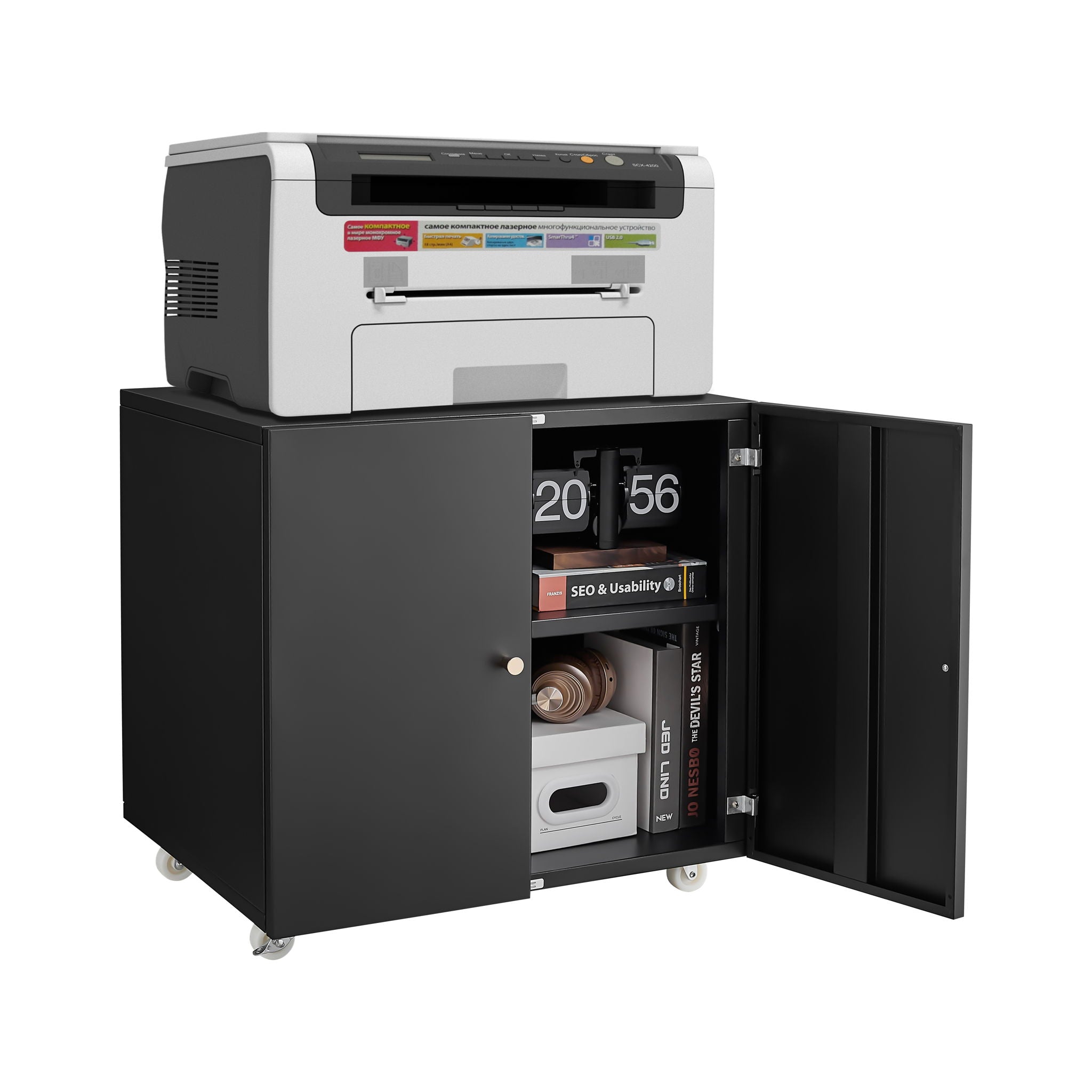 Office Furniture Copier Cabinet 2 Door Steel Copier Stand Mobile Pedestal File Printer Stand - Best Buy Furniture