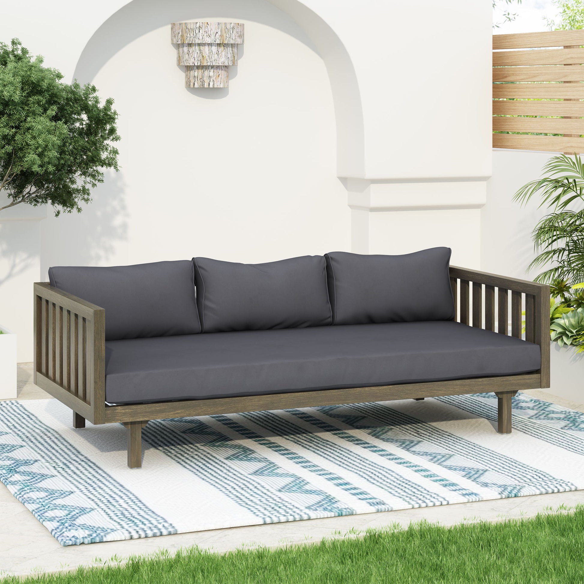 Claremont - 3 Seater Daybed Teak Acacia Wood Water Resistant Cushions - Best Buy Furniture