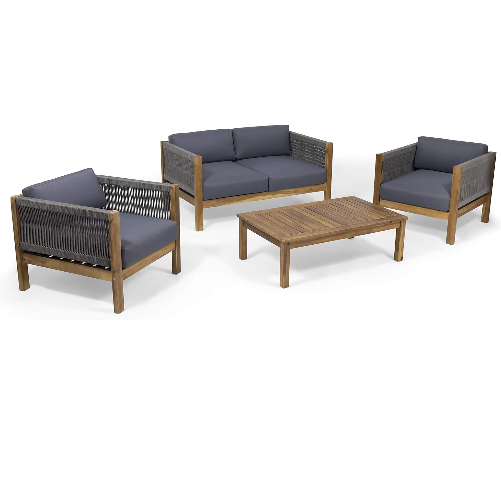 Charlotte - Outdoor And Rope 4 Seater Chat Set With Cushions - Teak - Best Buy Furniture