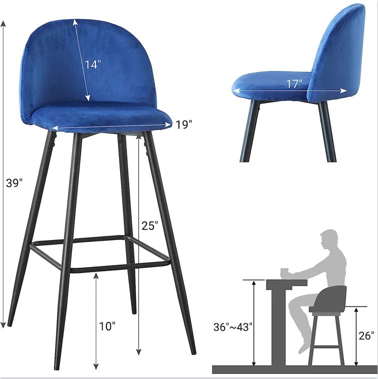 Bar Stool (Set of 2) Modern Counter Bar Height Chair With Back, Sturdy Metal Legs & Footrests, Island Stool For Kitchen Bar - Blue - Best Buy Furniture