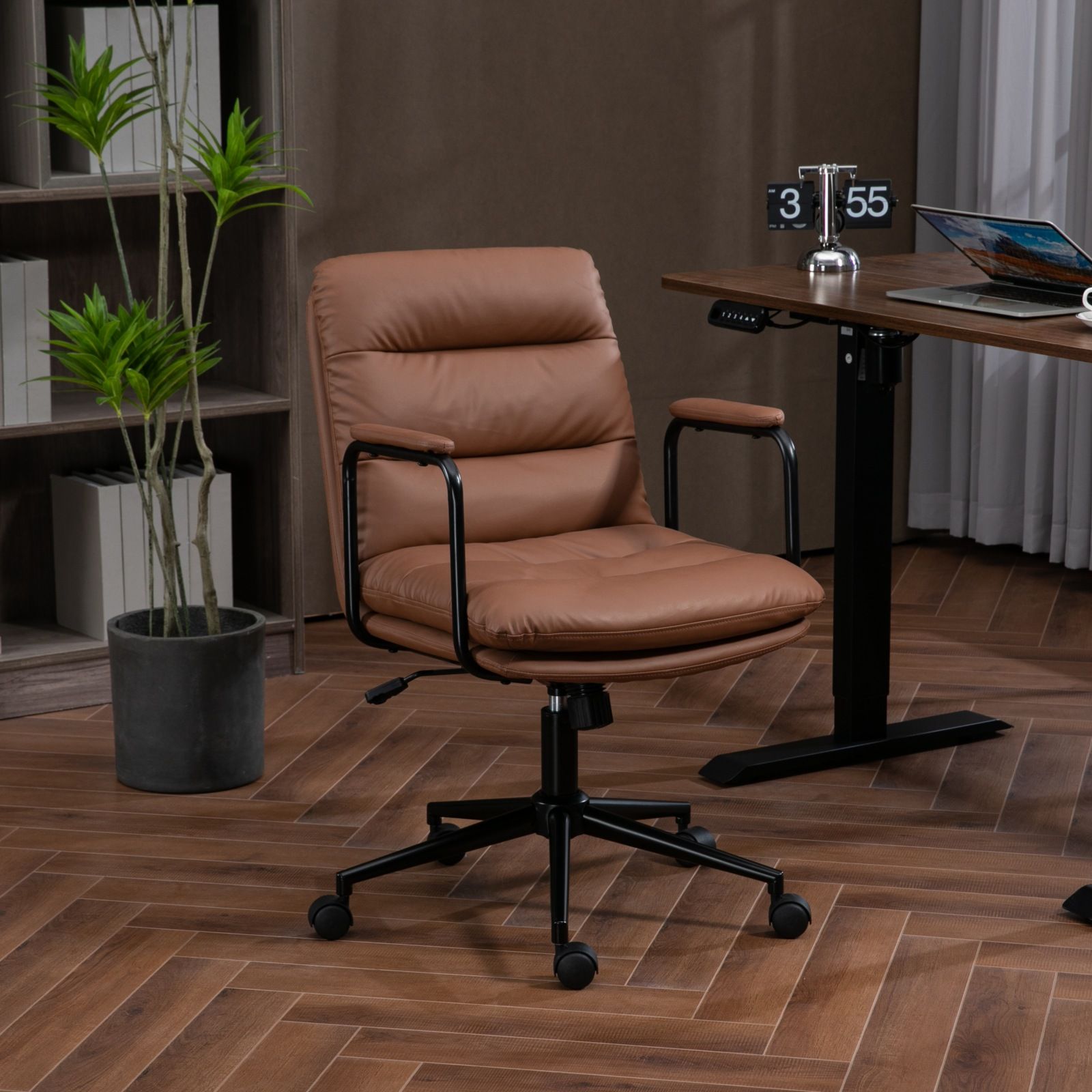 Office Chair, Mid Back Home Office Desk Task Chair With Wheels And Arms Ergonomic PU Leather Computer Rolling Swivel Chair With Padded Armrest - Best Buy Furniture