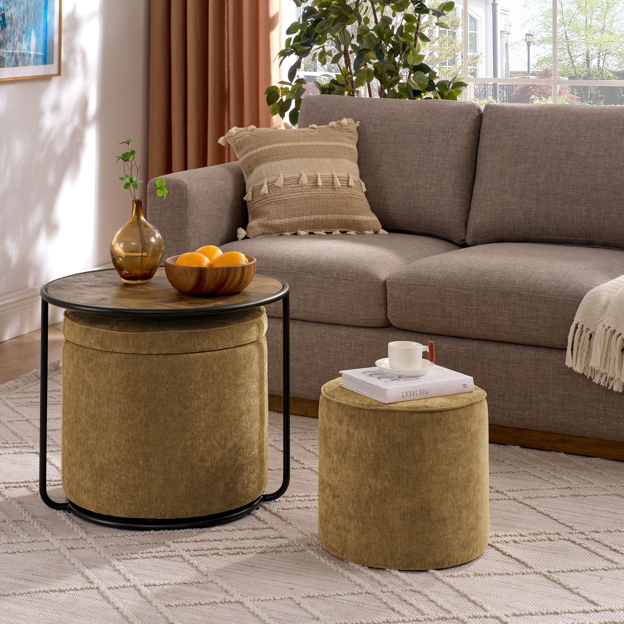 Multi Functional Ottoman And Table Set With Drum Stool - Best Buy Furniture