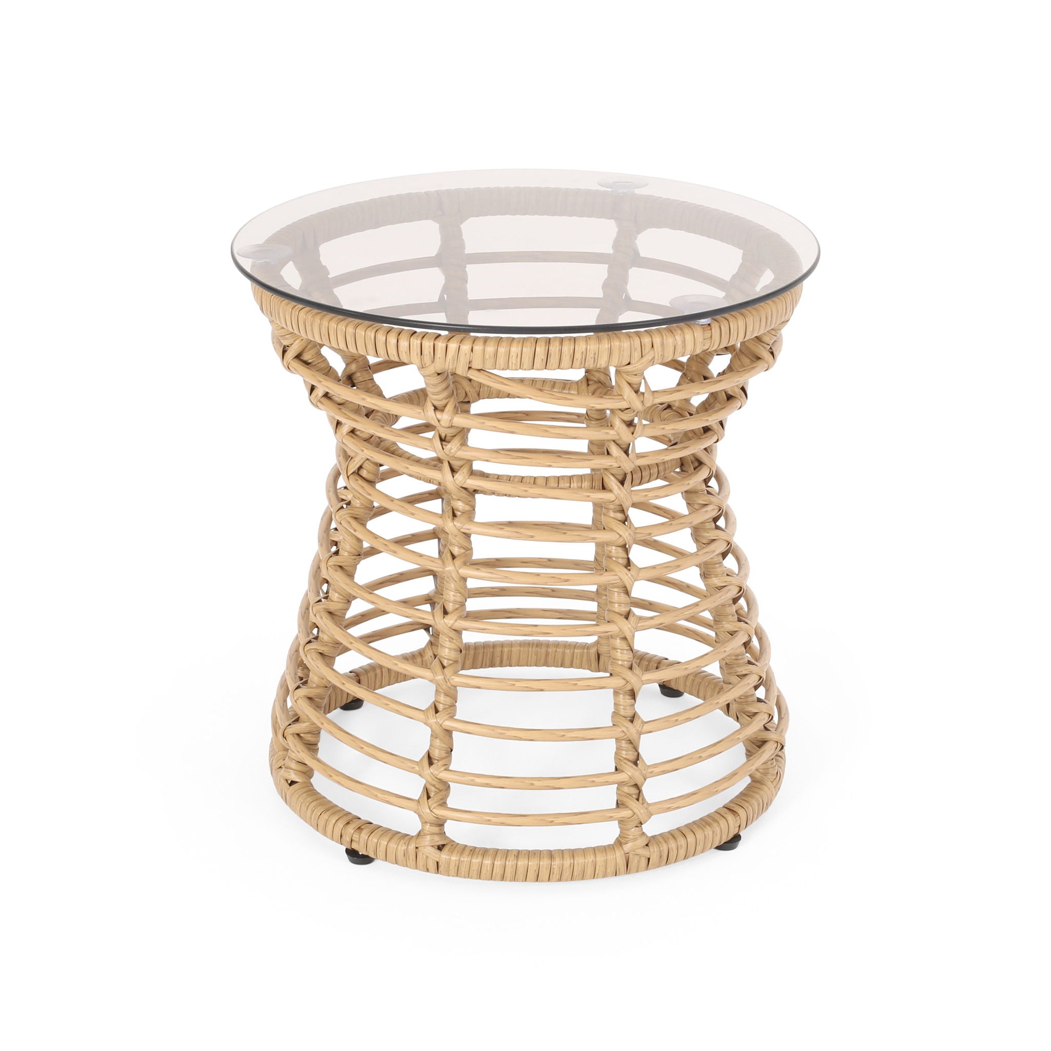 San Pedro - Boho Style Side Table With Tempered Glass Top - Light Brown Rattan - Best Buy Furniture
