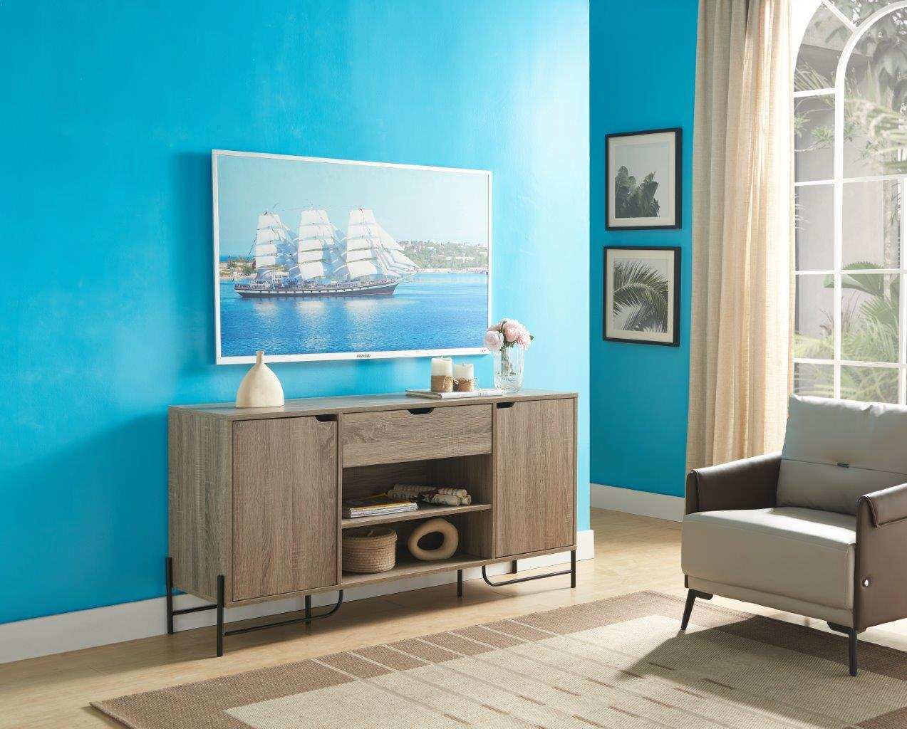 Buffet With Metal Legs With Two Door, One Drawer And Six Shelves - Best Buy Furniture