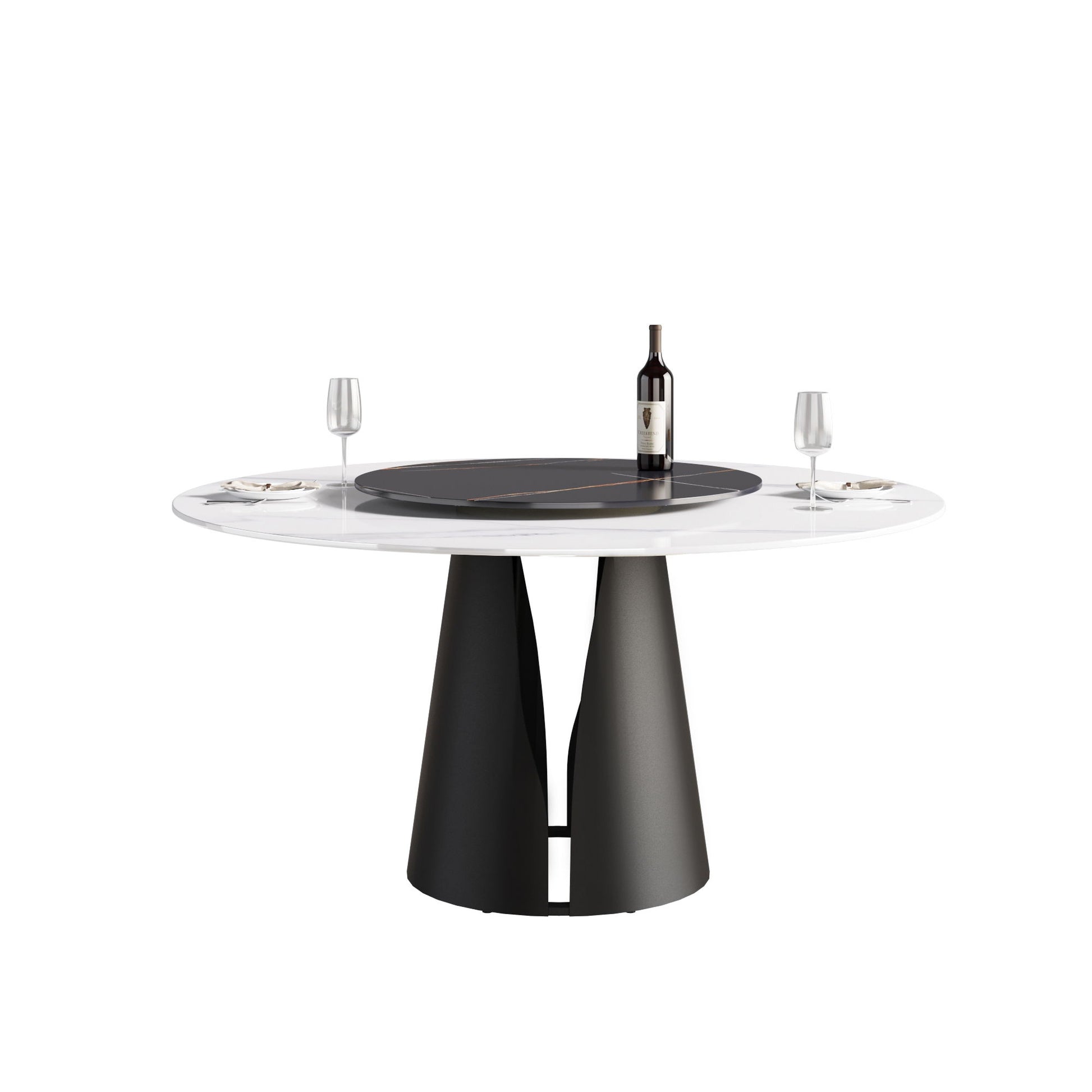 Modern Artificial Stone Round Carbon Steel Base Dining Table, Can Accommodate 6 People, Black Artificial Stone Turntable - Best Buy Furniture