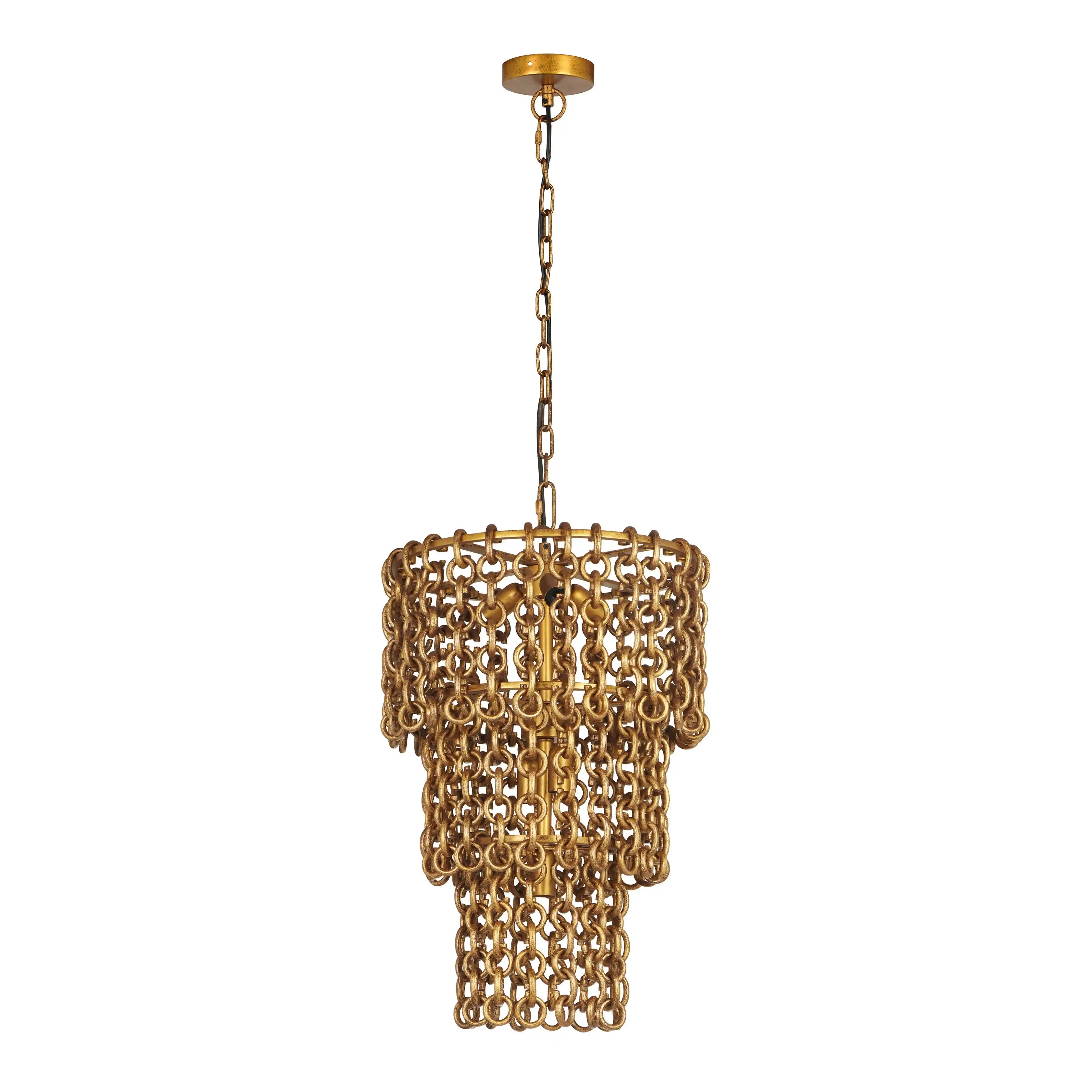 Nirsa - Brass Chain Link 3-Tier Chandelier - Gold - Best Buy Furniture