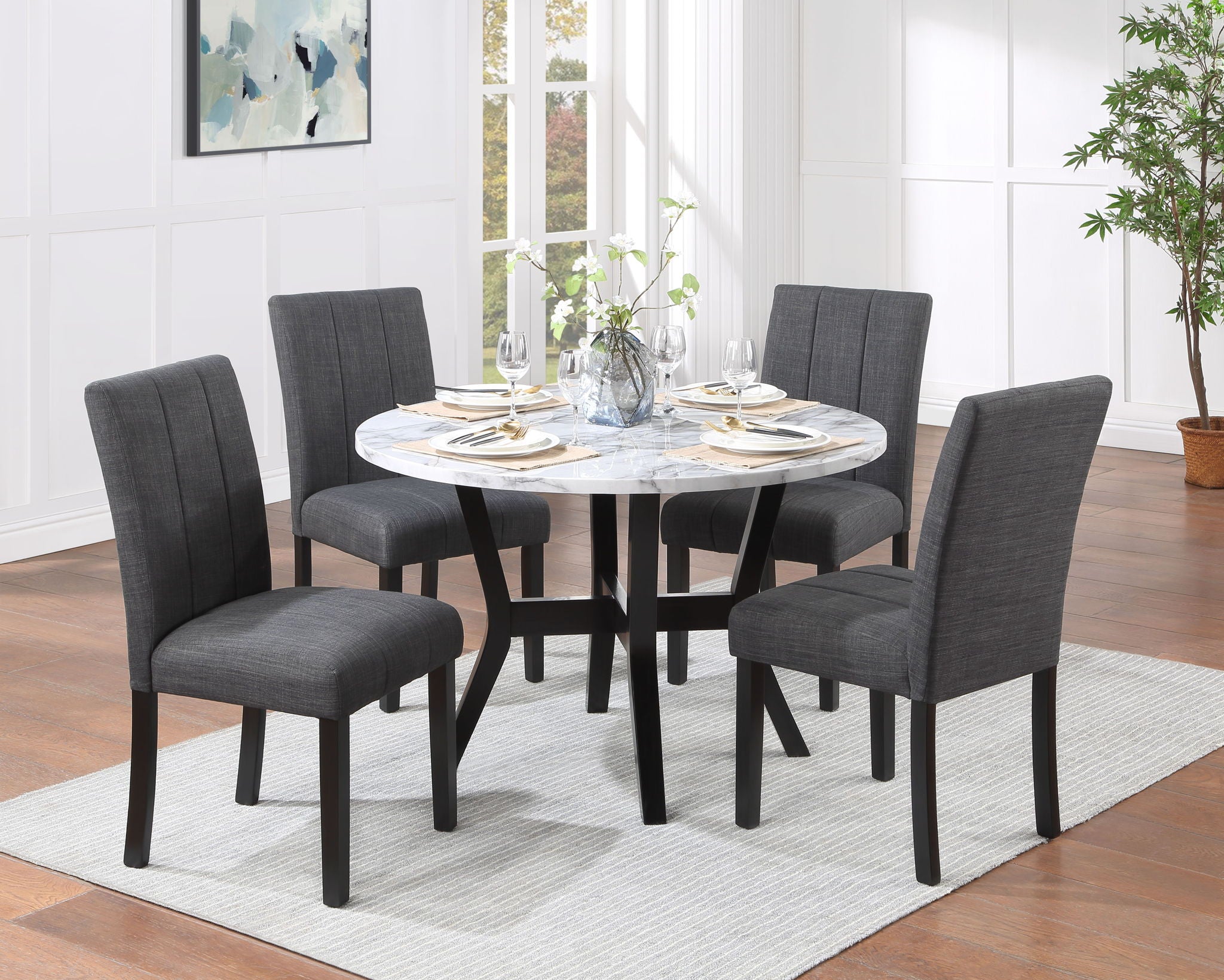 Kusa - 5 Piece Pack Dining Set With Engineering Stone Top - Black - Best Buy Furniture