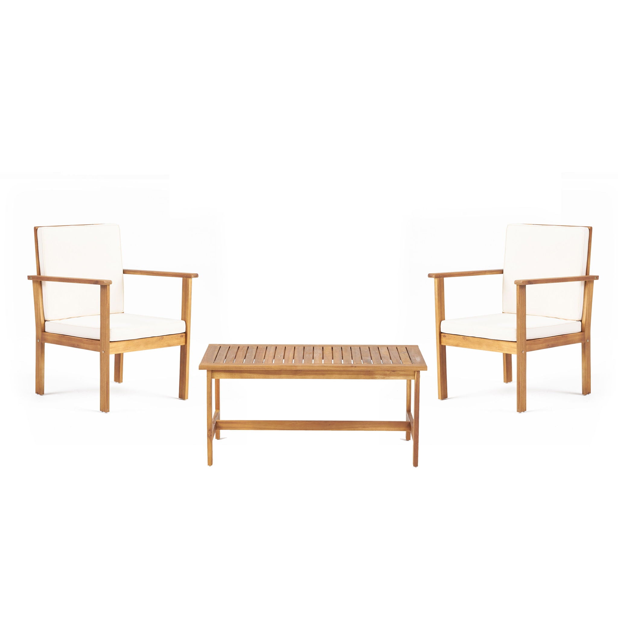 3 Piece Patio Set With Slatted Design, 2 Club Chairs And Coffee Table - Brown - Best Buy Furniture