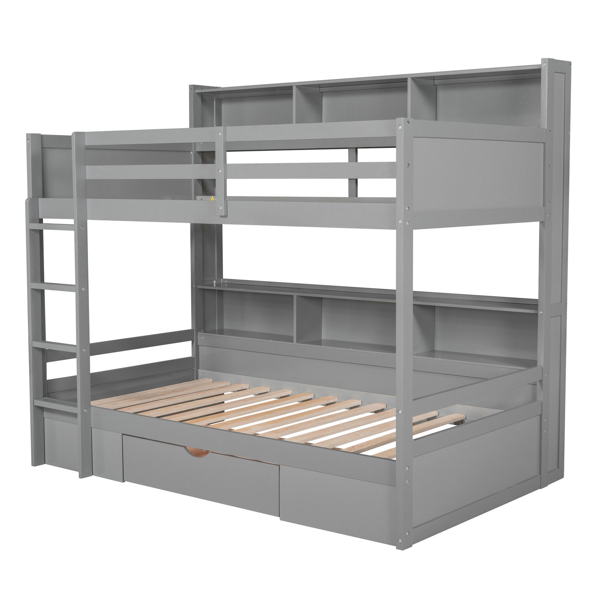 Twin Size Bunk Bed With Built-In Shelves Beside Both Upper And Down Bed And Storage Drawer - Best Buy Furniture