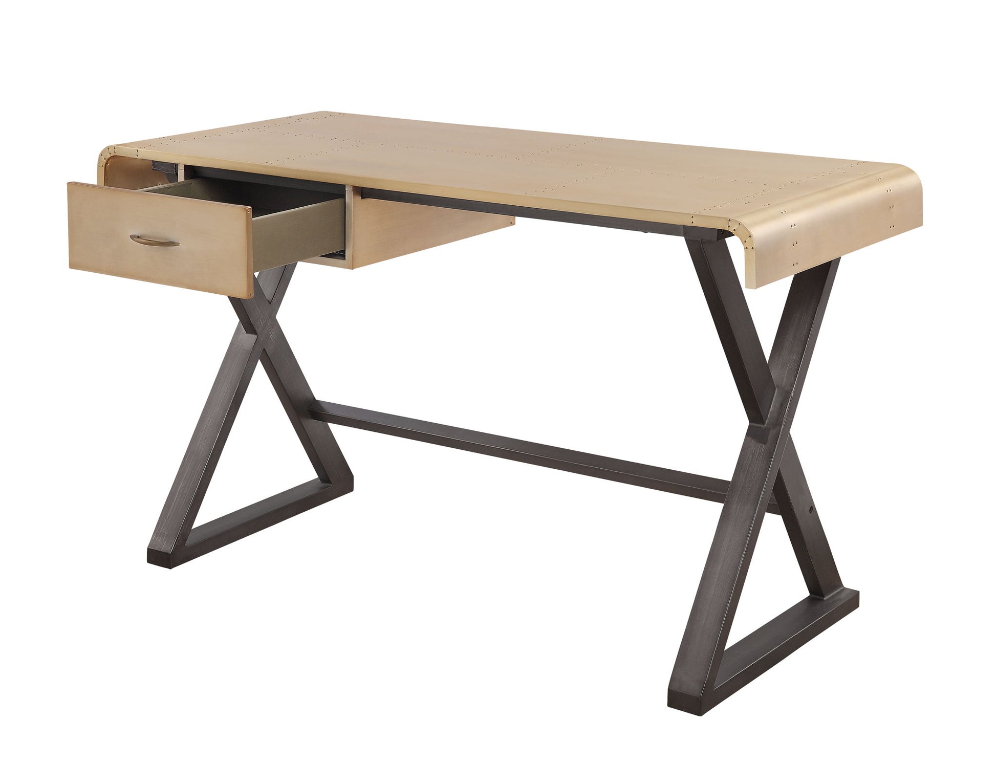 Danton - Aluminum Top Grain Leather Rectangular Writing Desk - Gold - Best Buy Furniture