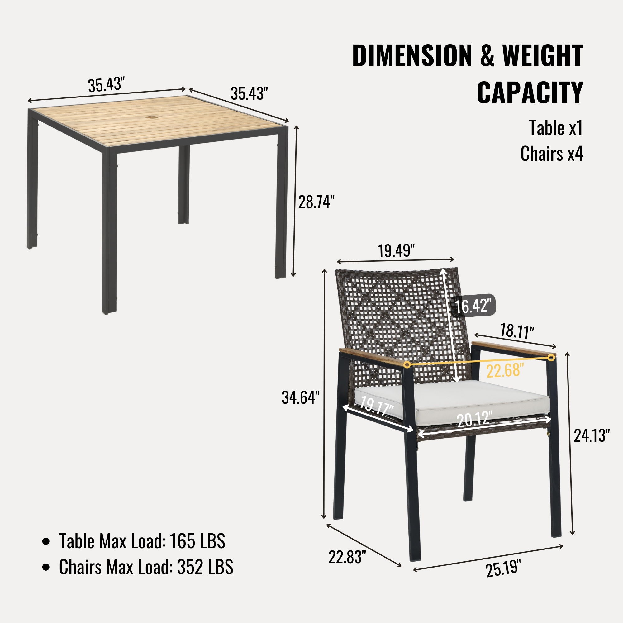 5 Piece Patio Dining Table Set, Acacia Wood Table Top With Umbrella Hole - Best Buy Furniture