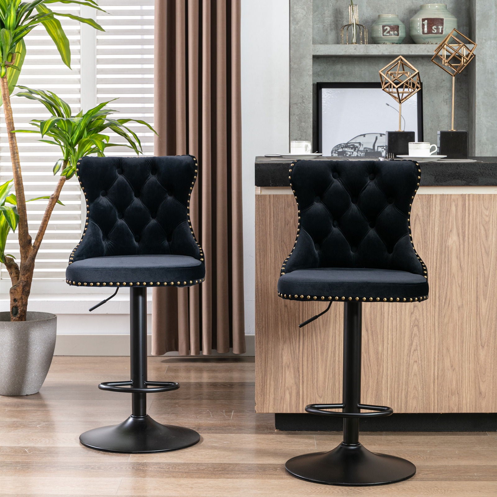 Swivel Velvet Barstools Adjusatble Seat Height, Modern Upholstered Bar Stools With Backs Comfortable Tufted For Home Pub And Kitchen Island (Set of 2) - Best Buy Furniture